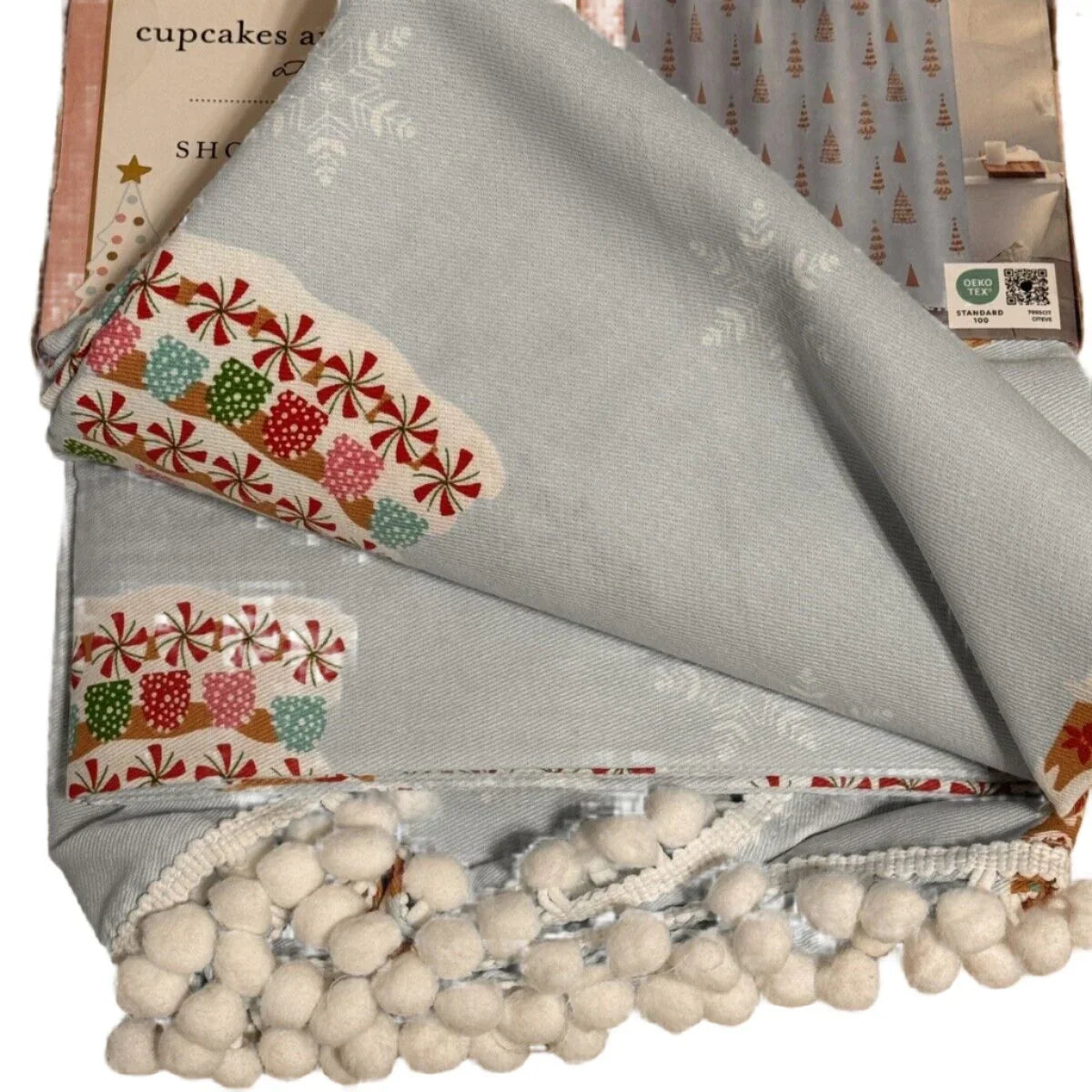 Cupcakes and Cashmere Christmas Shower Curtain Pompom Trim - Trendiez U ♥
