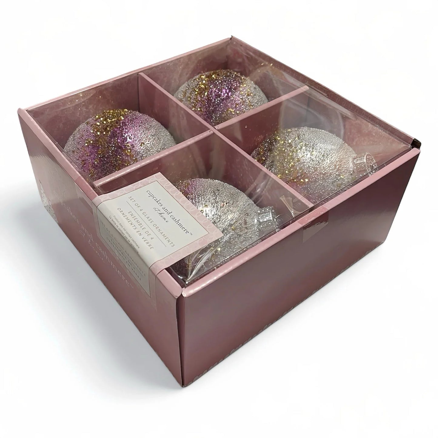 Cupcakes and Cashmere Glass Ornaments – Gold, Silver & Pink Set of 4 - Trendiez U ♥