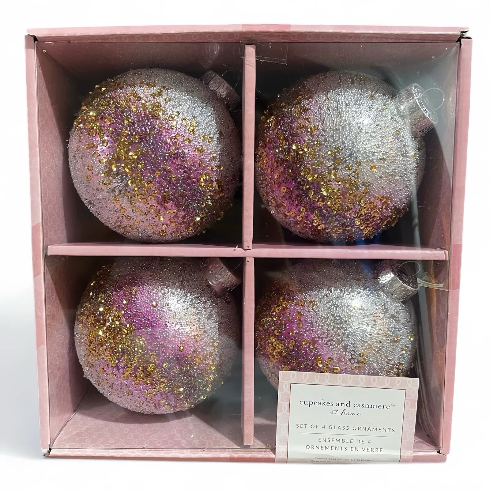 Cupcakes and Cashmere Glass Ornaments – Gold, Silver & Pink Set of 4 - Trendiez U ♥