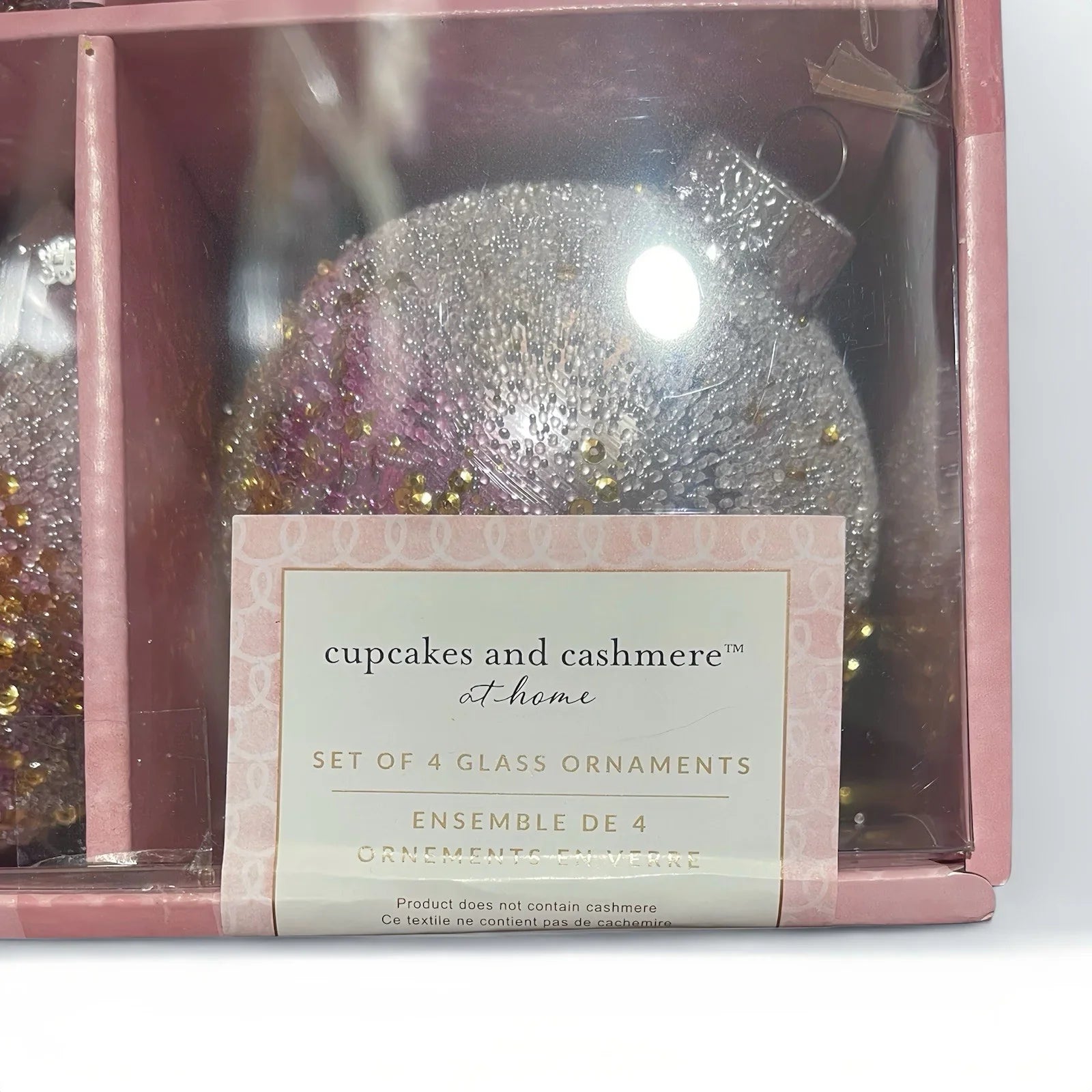 Cupcakes and Cashmere Glass Ornaments – Gold, Silver & Pink Set of 4 - Trendiez U ♥