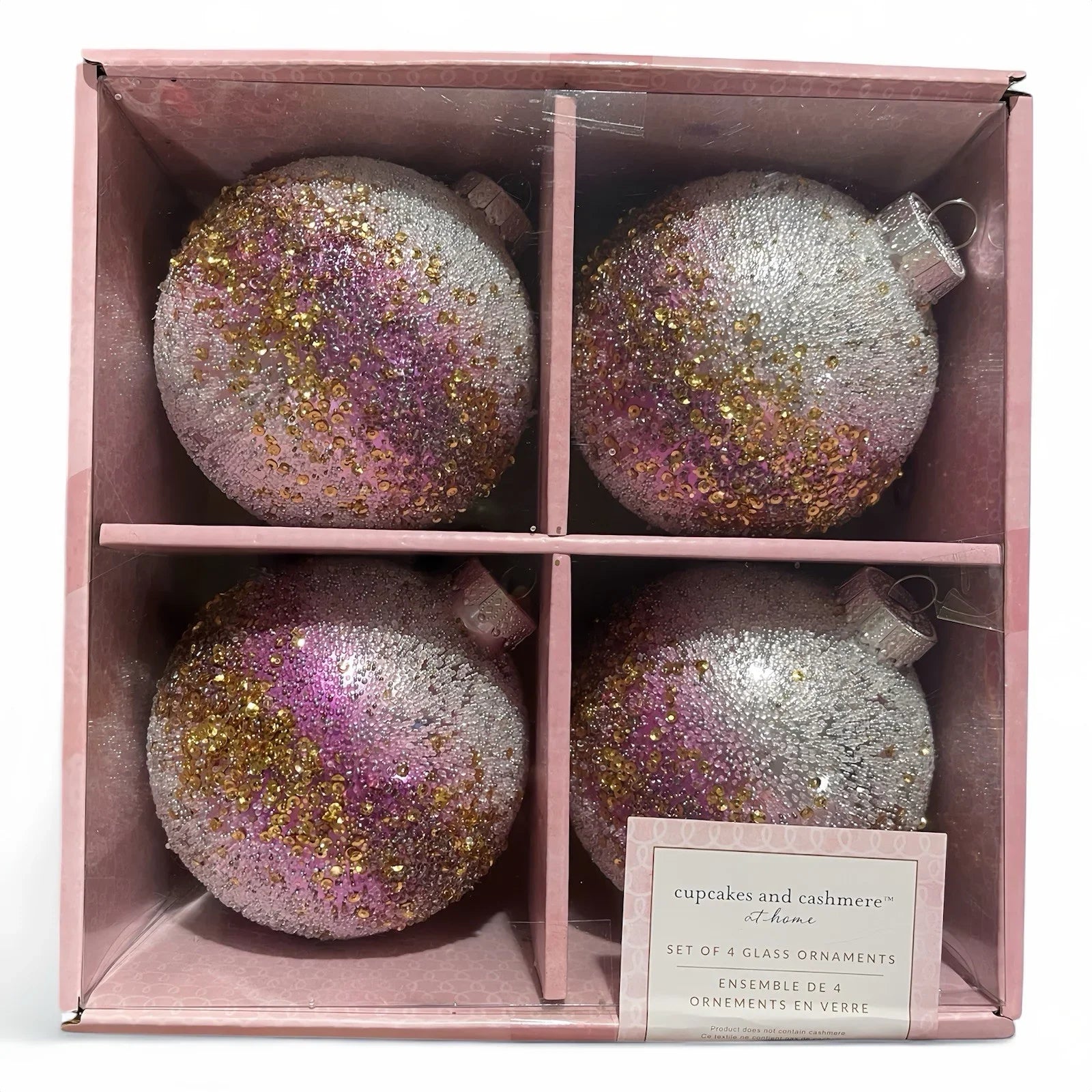 Cupcakes and Cashmere Glass Ornaments – Gold, Silver & Pink Set of 4 - Trendiez U ♥