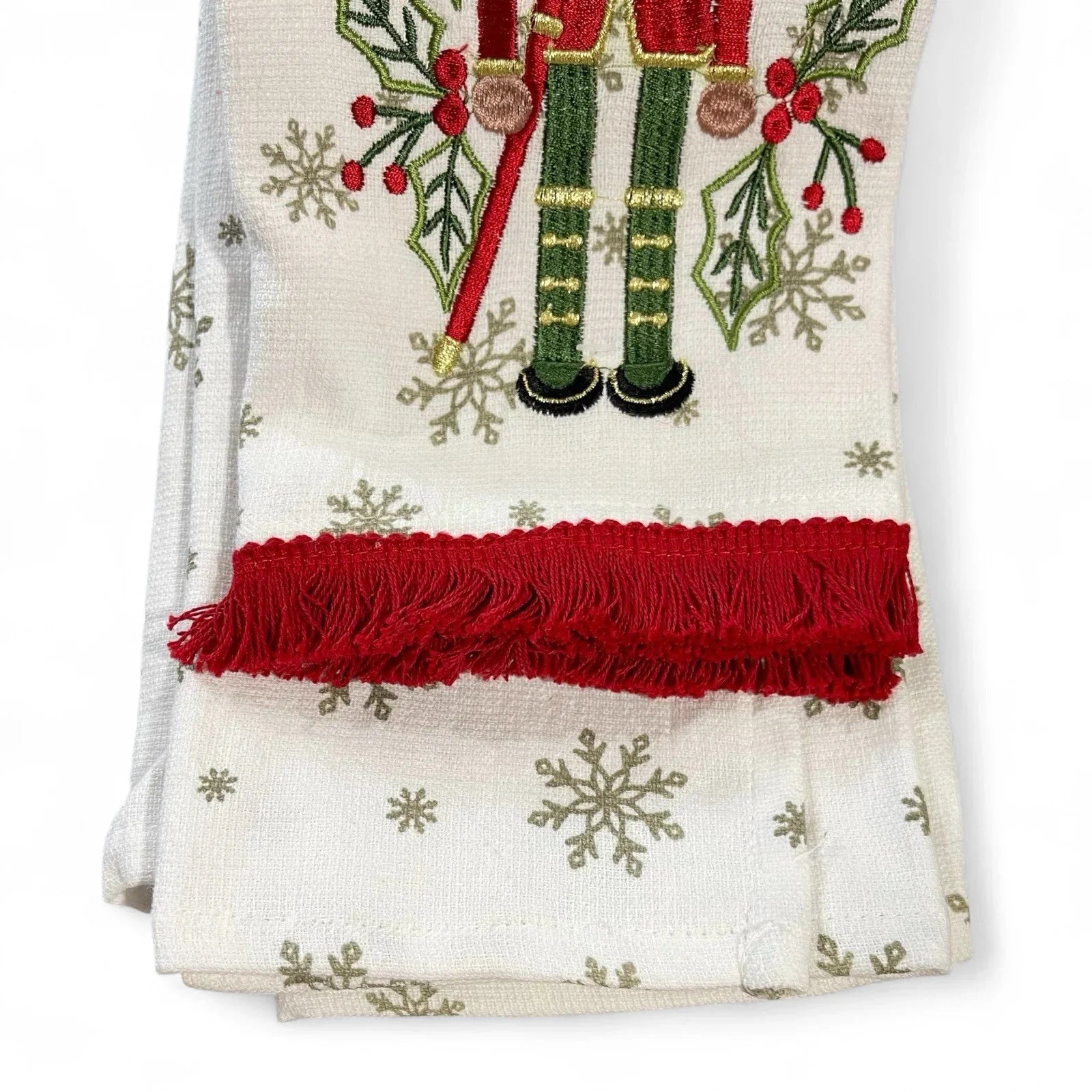 Cupcakes and Cashmere Kitchen Towel Set — 3pc, Nutcracker Embroidered, Fringed Trim - Trendiez U ♥