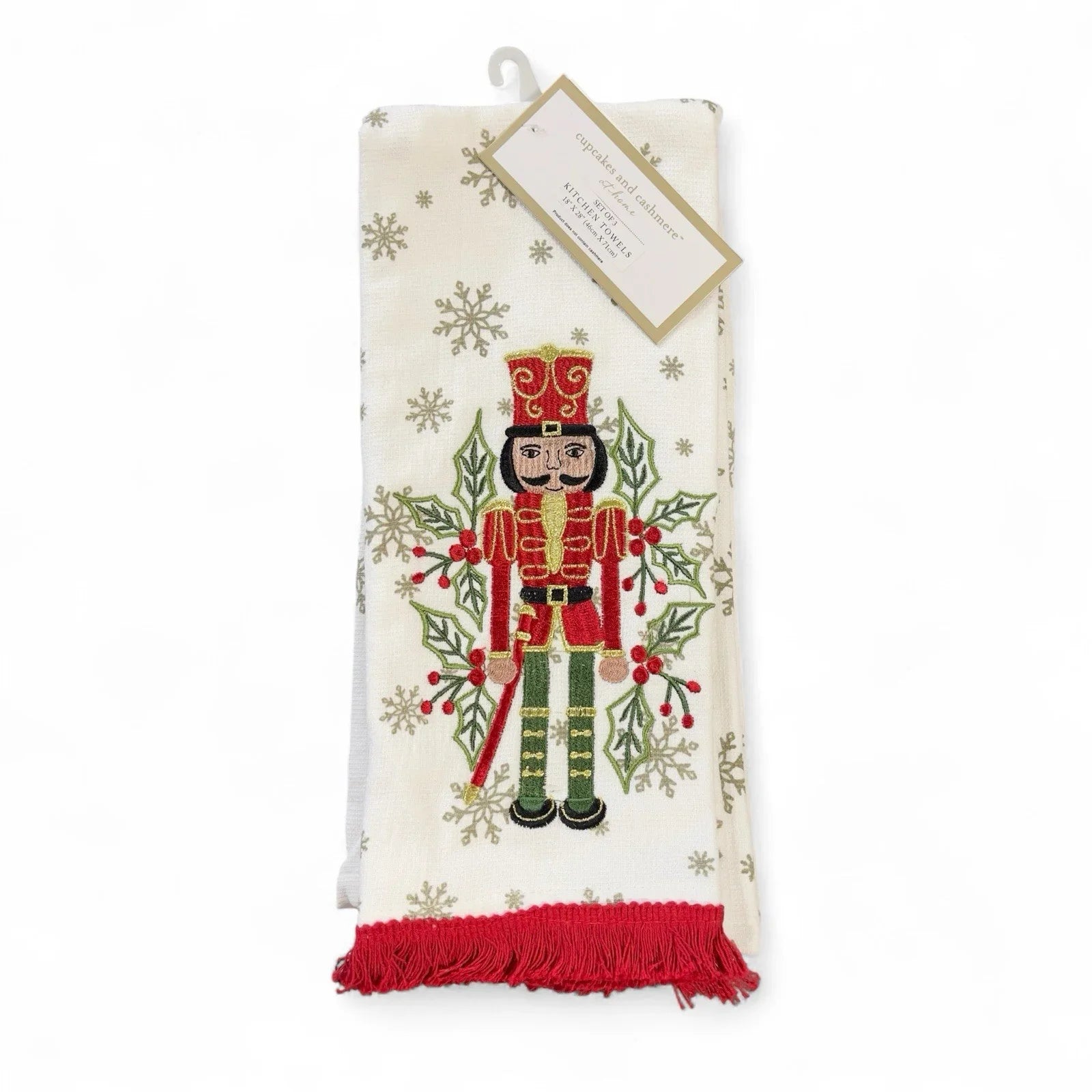 Cupcakes and Cashmere Kitchen Towel Set — 3pc, Nutcracker Embroidered, Fringed Trim - Trendiez U ♥