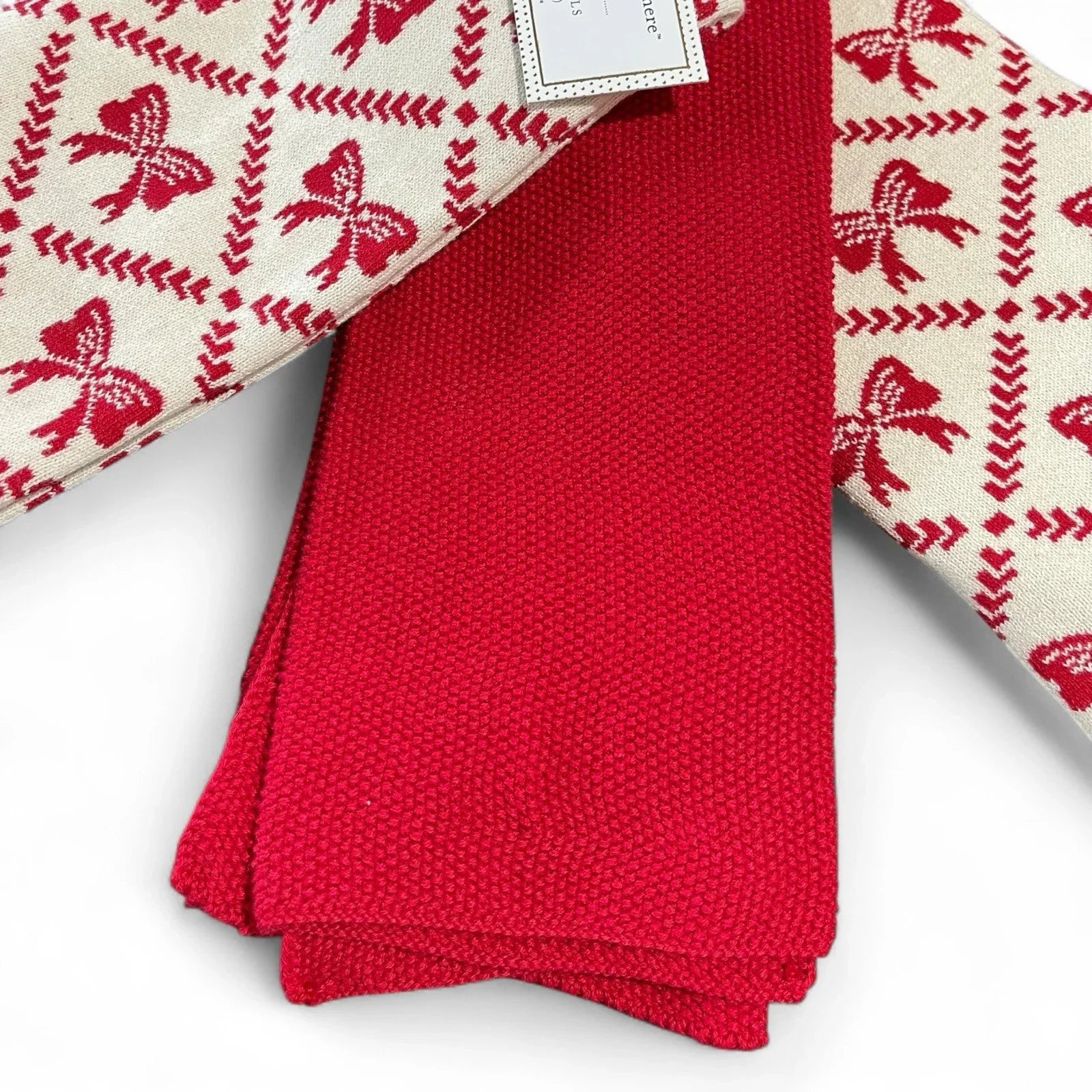 Cupcakes and Cashmere Kitchen Towel Set - Heavy Knit Sweater Red Christmas Bows - Trendiez U ♥