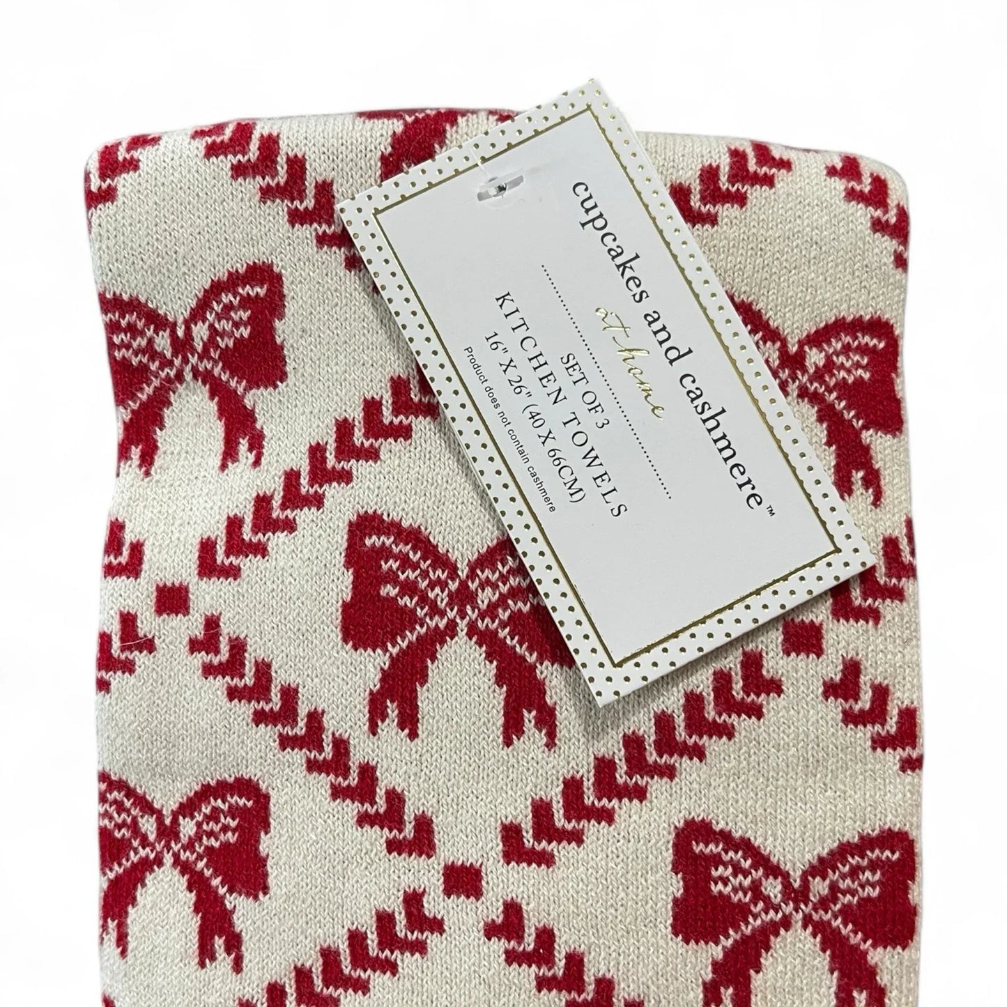 Cupcakes and Cashmere Kitchen Towel Set - Heavy Knit Sweater Red Christmas Bows - Trendiez U ♥