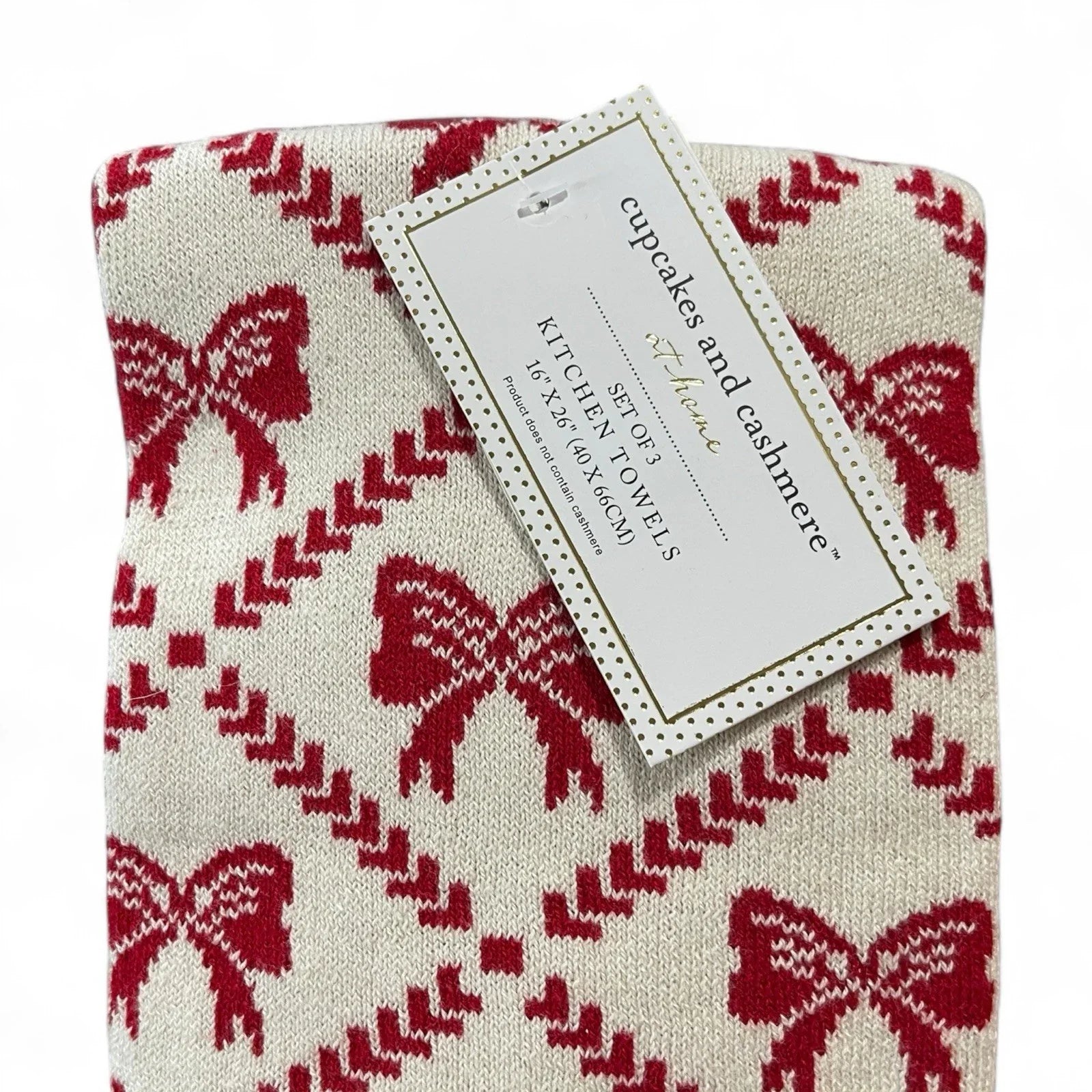Cupcakes and Cashmere Kitchen Towel Set - Heavy Knit Sweater Red Christmas Bows - Trendiez U ♥