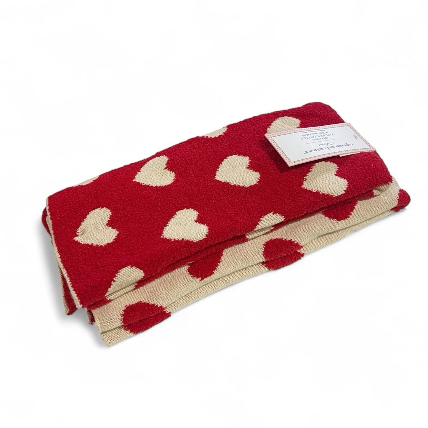 Cupcakes and Cashmere Kitchen Towels – 2-Pack Red & Cream Heart Knit - Trendiez U ♥