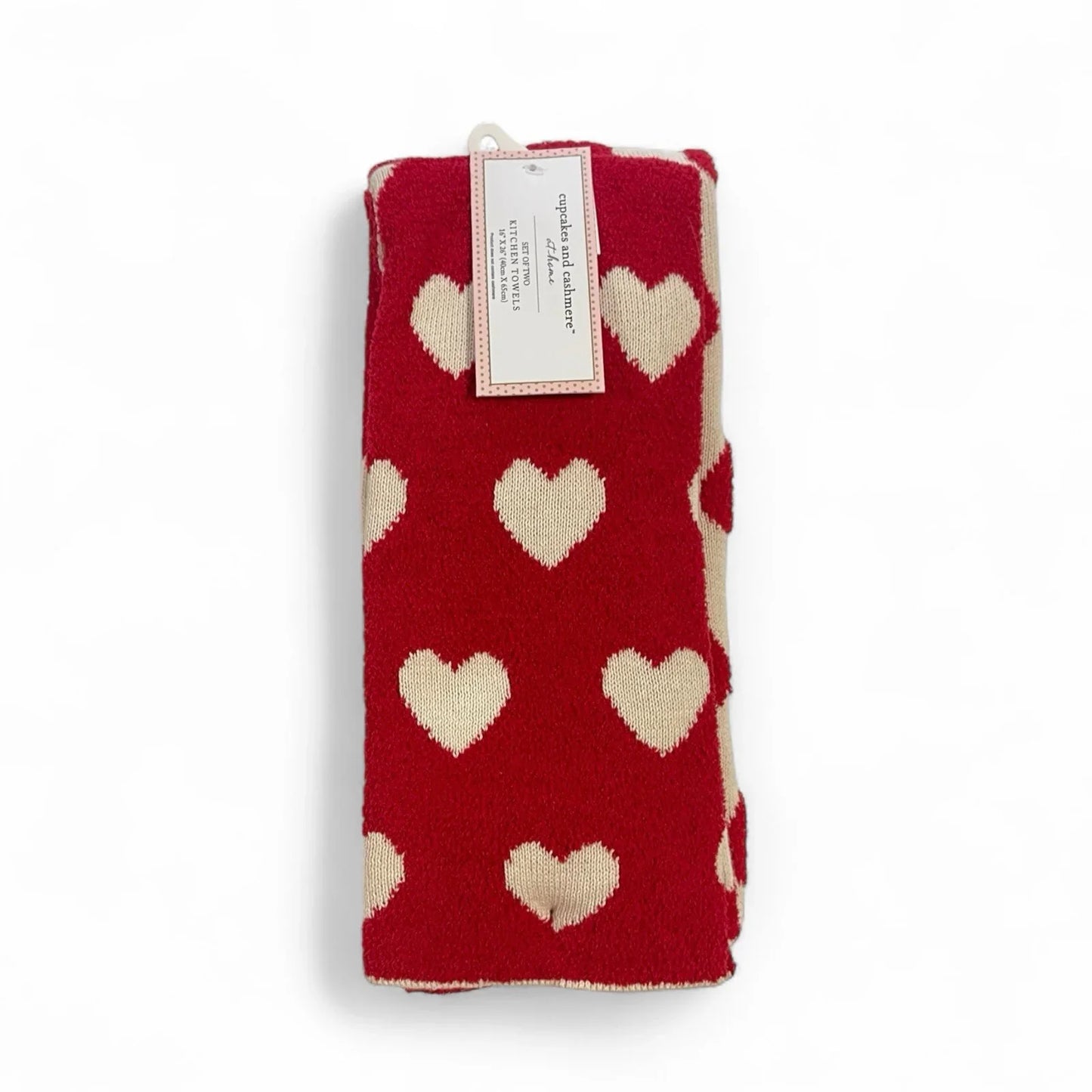 Cupcakes and Cashmere Kitchen Towels – 2-Pack Red & Cream Heart Knit - Trendiez U ♥