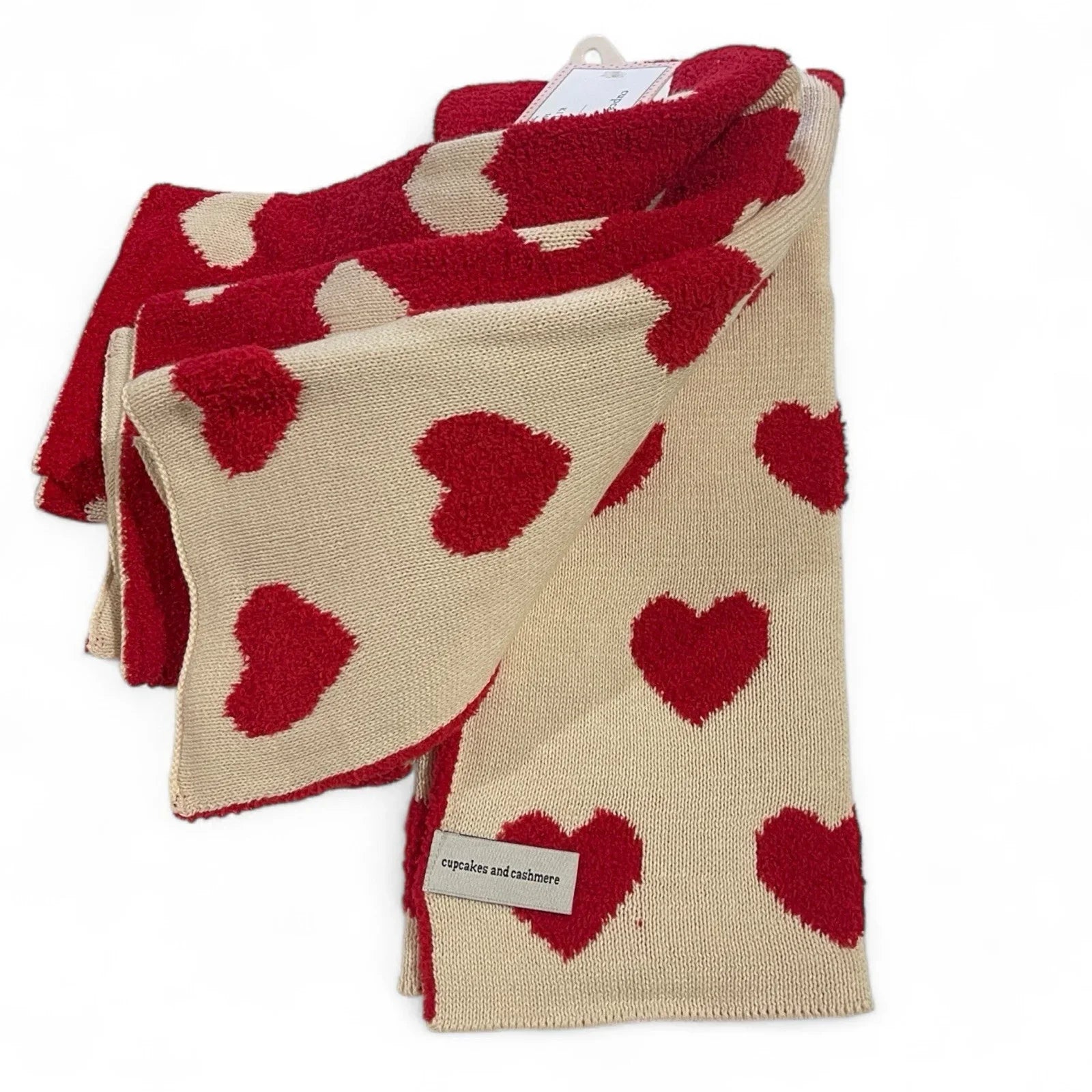 Cupcakes and Cashmere Kitchen Towels – 2-Pack Red & Cream Heart Knit - Trendiez U ♥