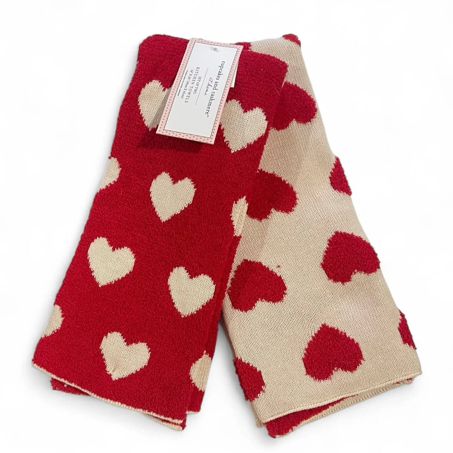Cupcakes and Cashmere Kitchen Towels – 2-Pack Red & Cream Heart Knit - Trendiez U ♥