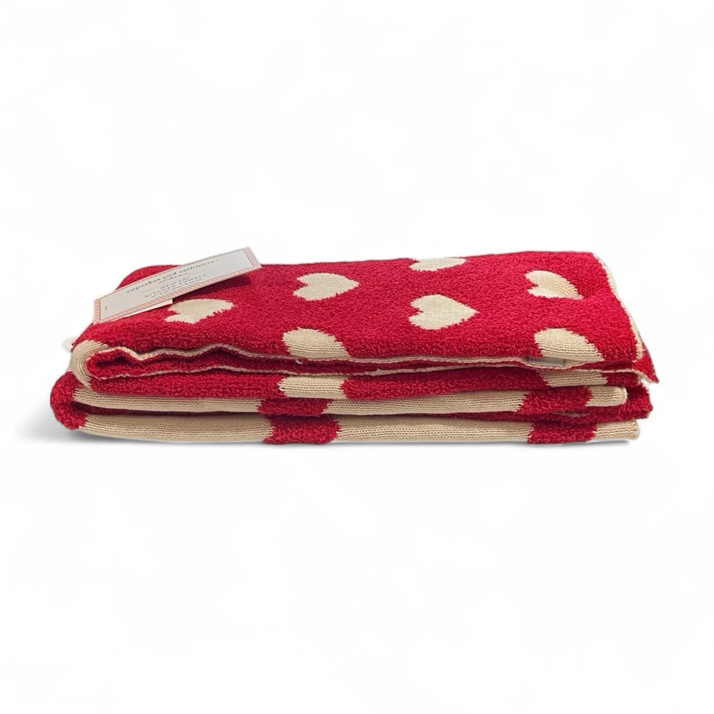 Cupcakes and Cashmere Kitchen Towels – 2-Pack Red & Cream Heart Knit - Trendiez U ♥