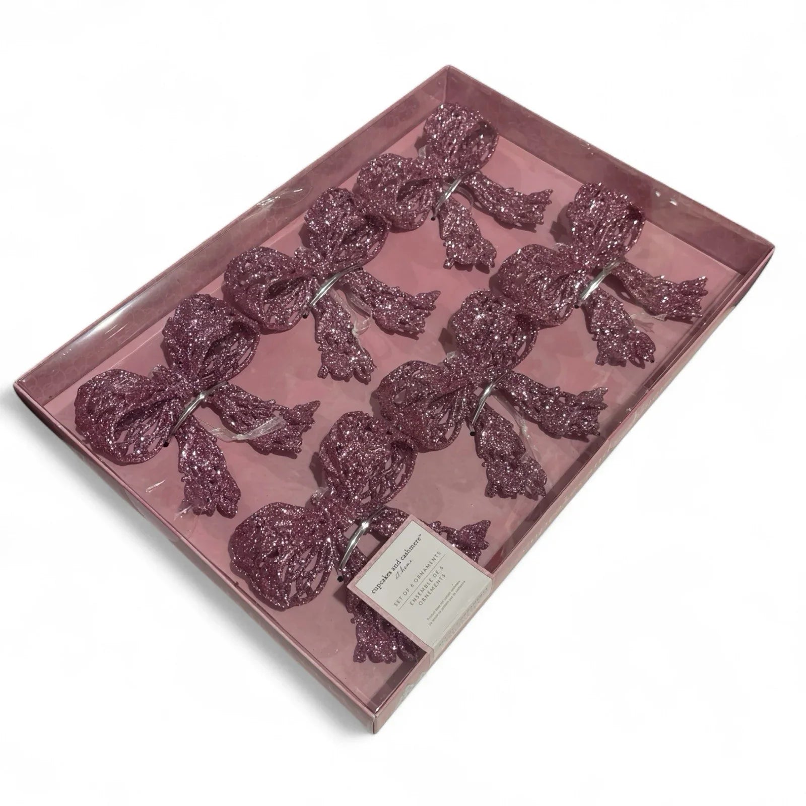 Cupcakes and Cashmere Pink Bow Ornaments – 6 Piece Holiday Set - Trendiez U ♥