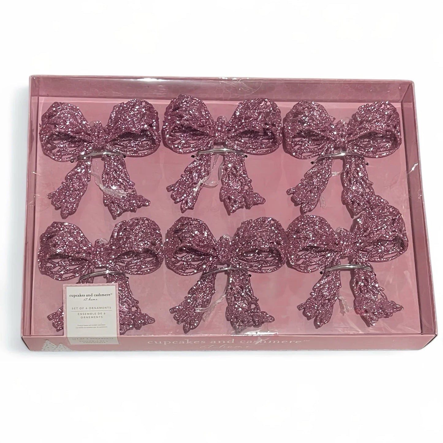 Cupcakes and Cashmere Pink Bow Ornaments – 6 Piece Holiday Set - Trendiez U ♥