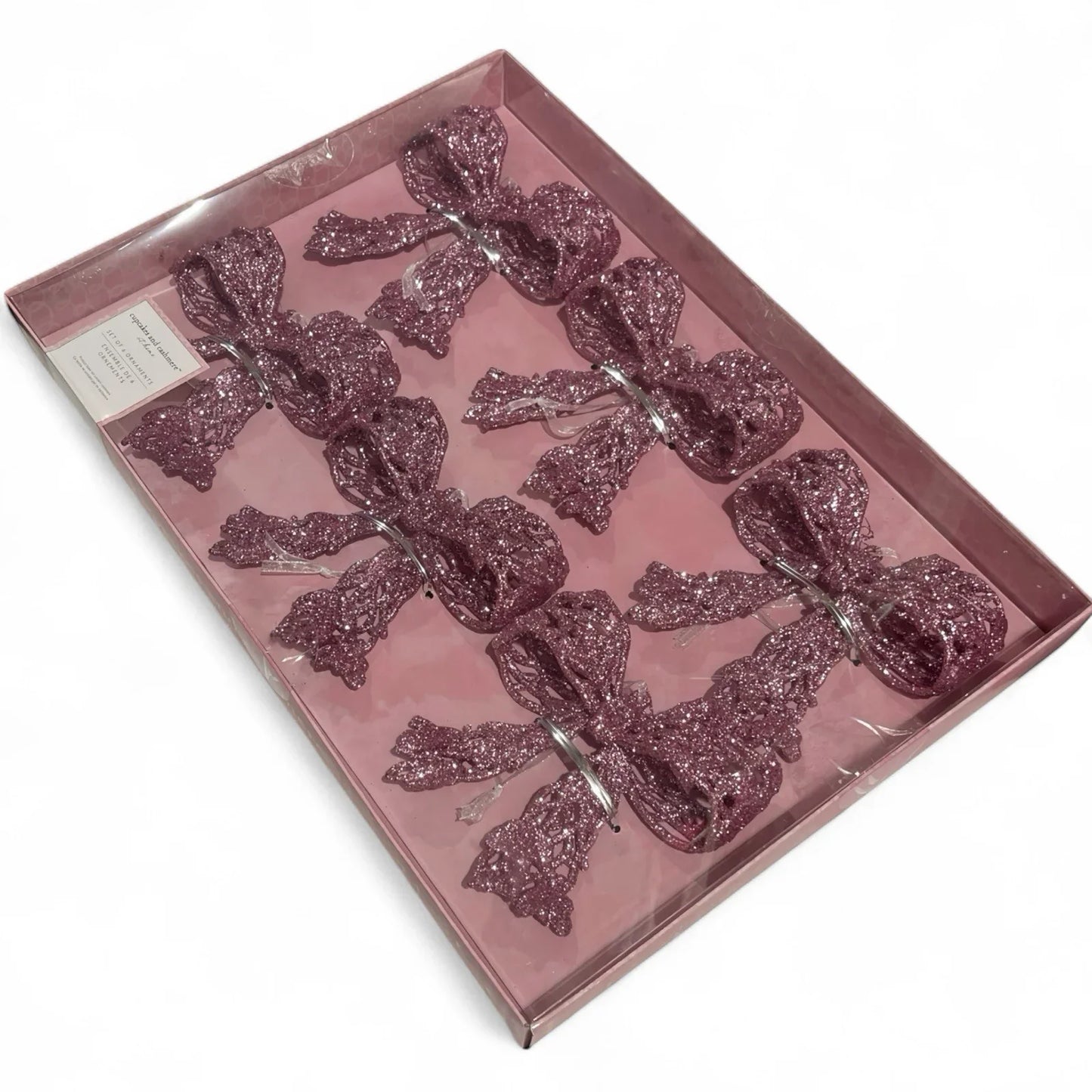 Cupcakes and Cashmere Pink Bow Ornaments – 6 Piece Holiday Set - Trendiez U ♥