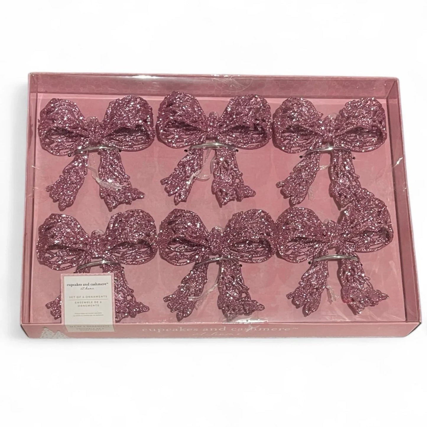 Cupcakes and Cashmere Pink Bow Ornaments – 6 Piece Holiday Set - Trendiez U ♥