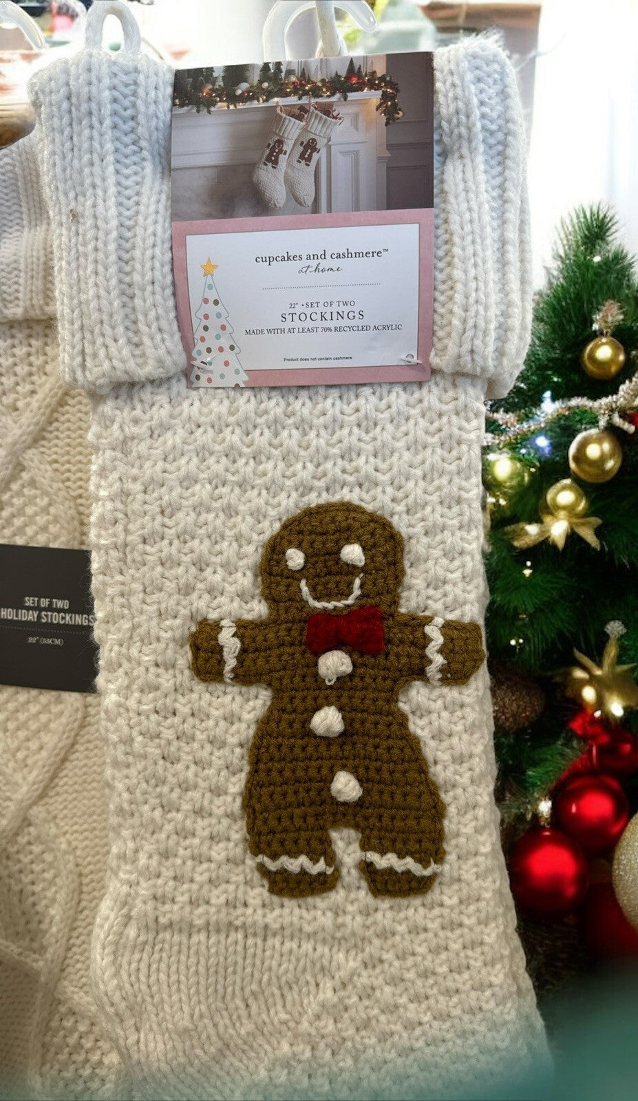 Cupcakes and Cashmere Soft White Knit Christmas Gingerbread Stockings Set Of 2 - Trendiez U ♥