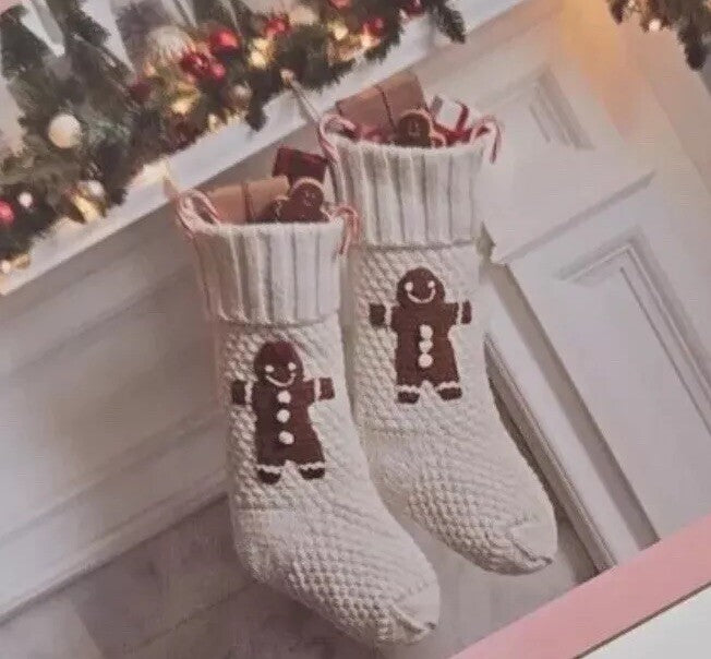 Cupcakes and Cashmere Soft White Knit Christmas Gingerbread Stockings Set Of 2 - Trendiez U ♥