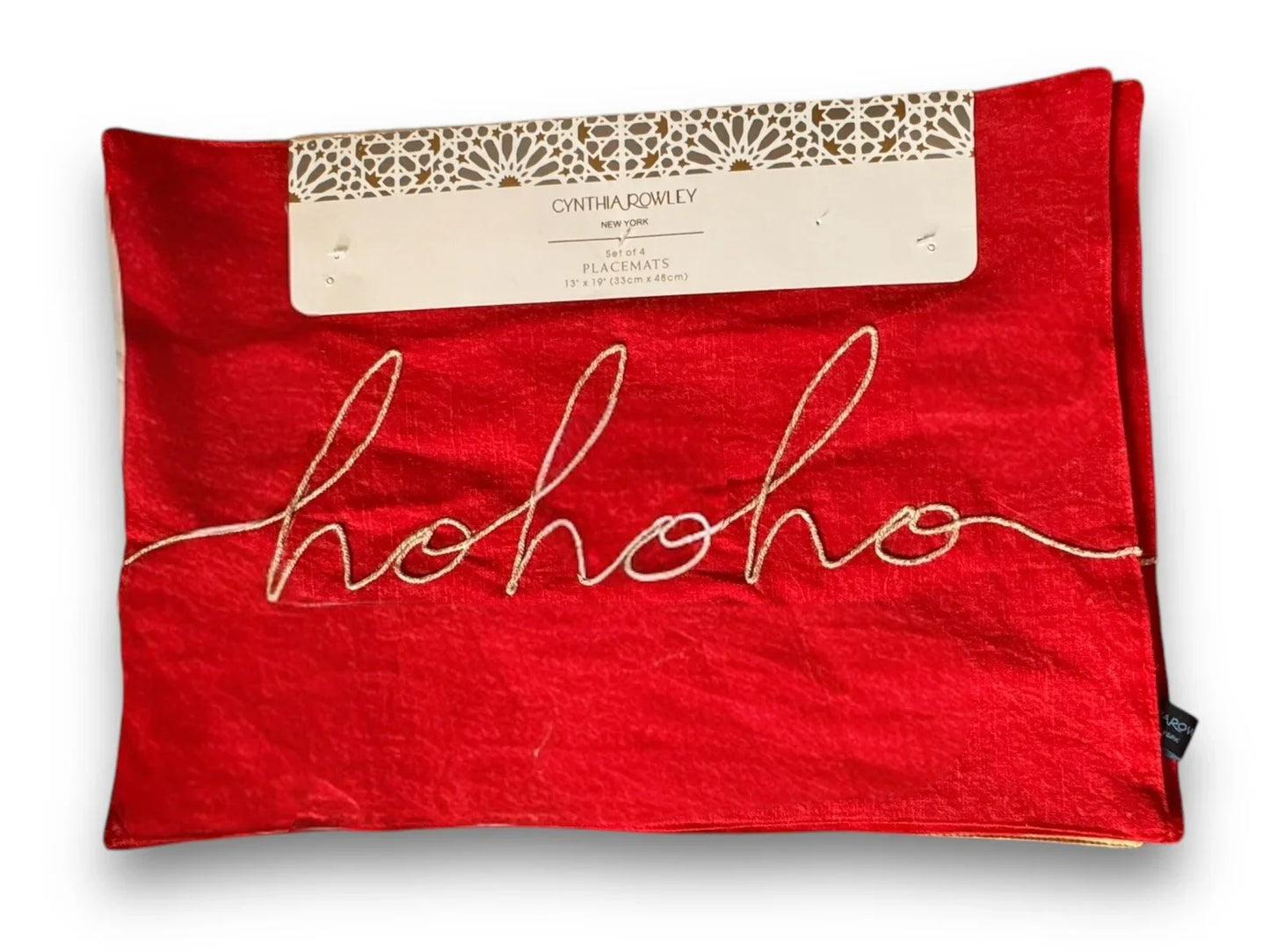 Cynthia Rowley Green/Red “Hohoho” Placemats 4PC Embroidered Christmas Farmhouse - Trendiez U ♥