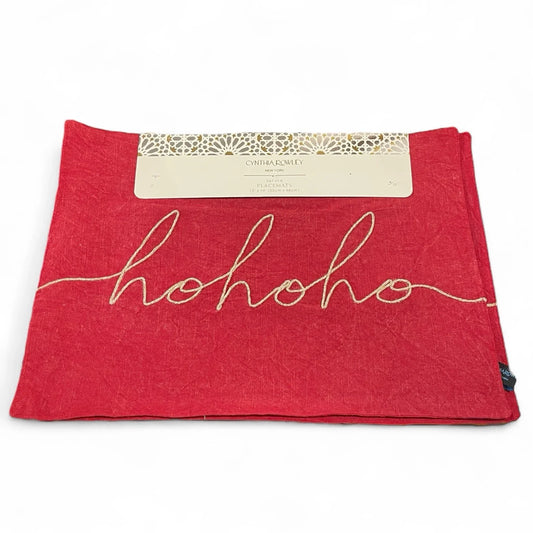 Cynthia Rowley Green/Red “Hohoho” Placemats 4PC Embroidered Christmas Farmhouse - Trendiez U ♥