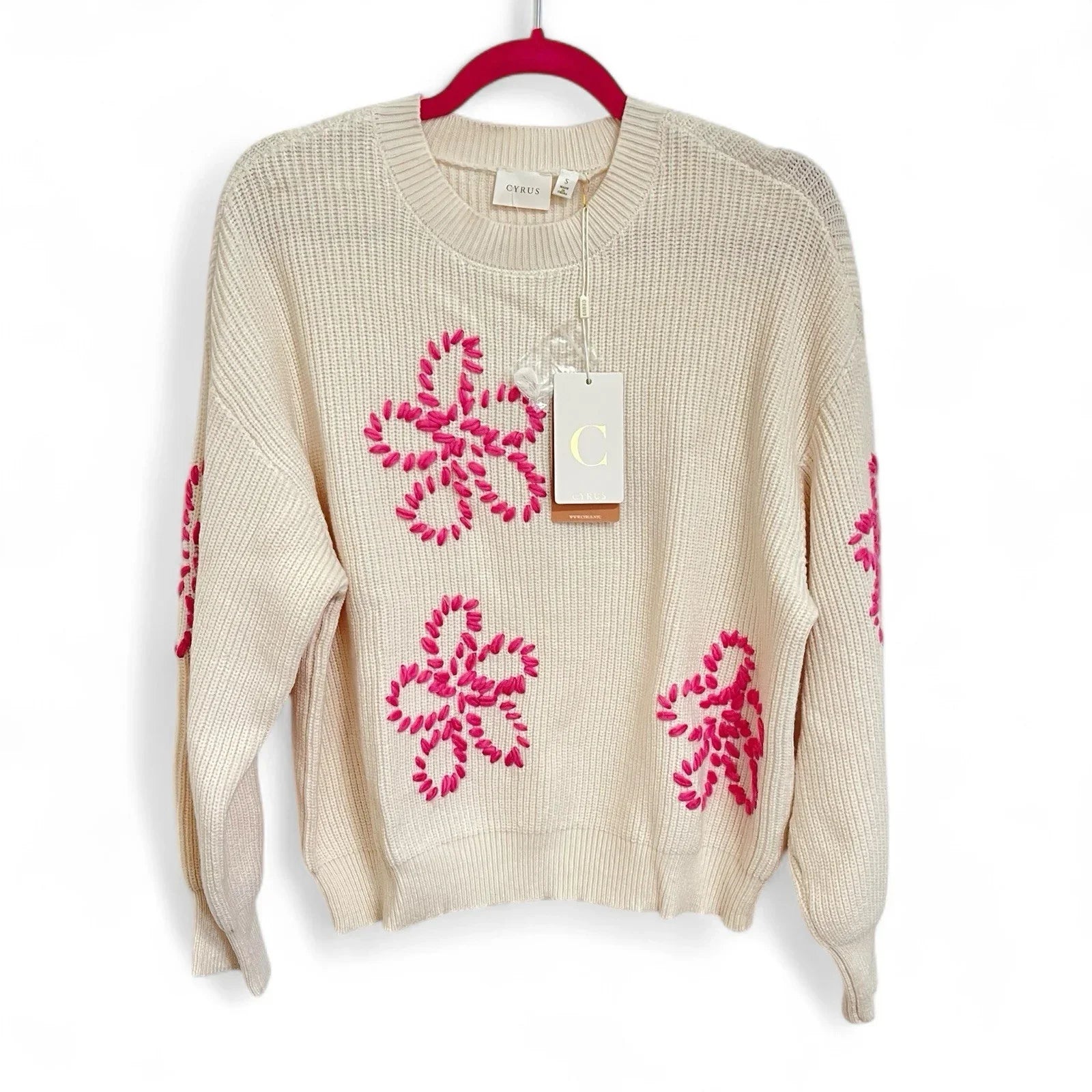 Cyrus Cream Floral Pullover Sweater Embroidered Comfy MRSP $99 NWT - Trendiez U ♥