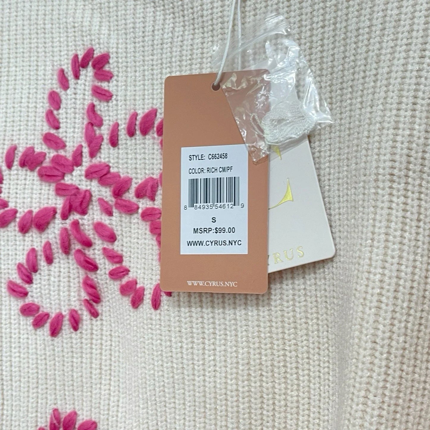 Cyrus Cream Floral Pullover Sweater Embroidered Comfy MRSP $99 NWT - Trendiez U ♥