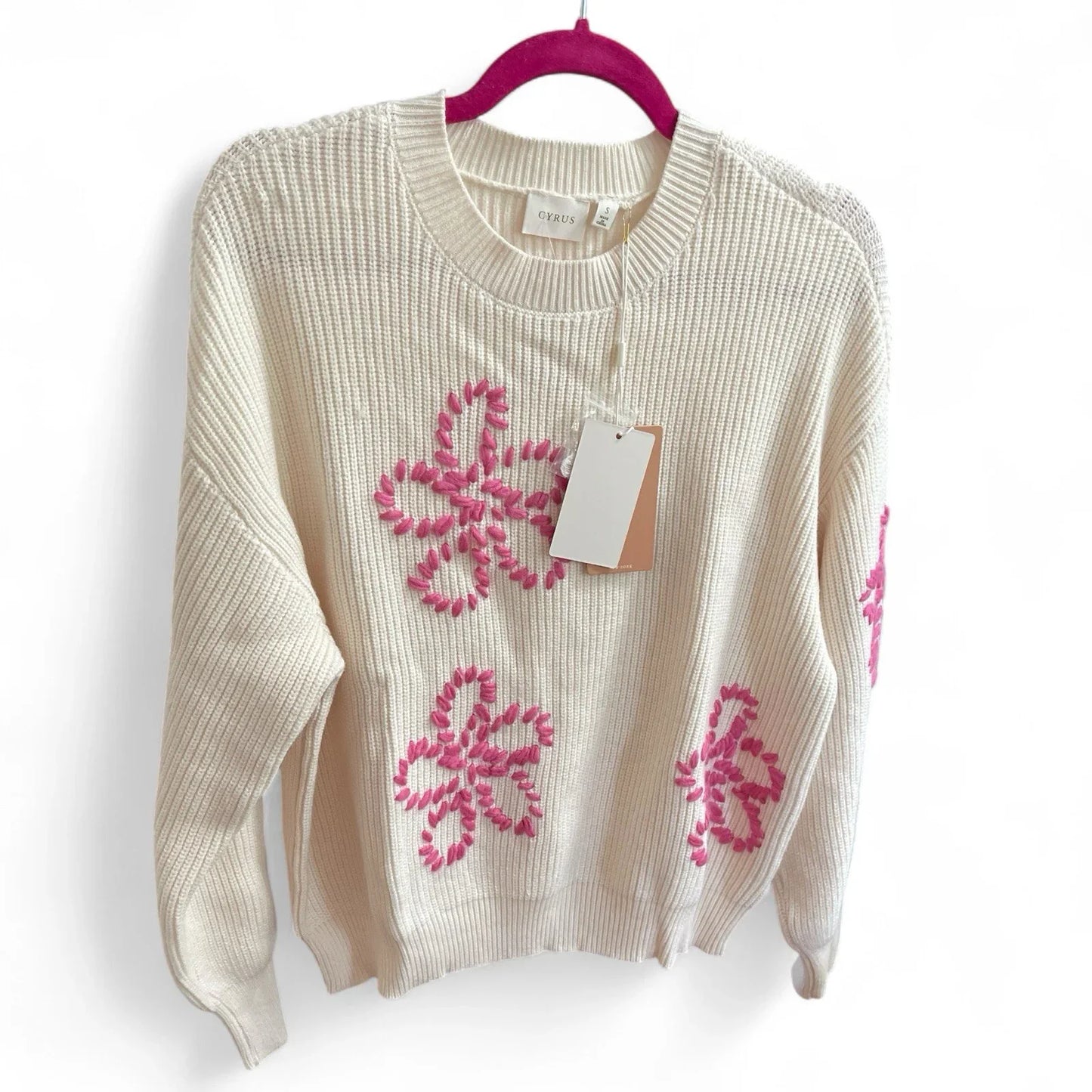 Cyrus Cream Floral Pullover Sweater Embroidered Comfy MRSP $99 NWT - Trendiez U ♥