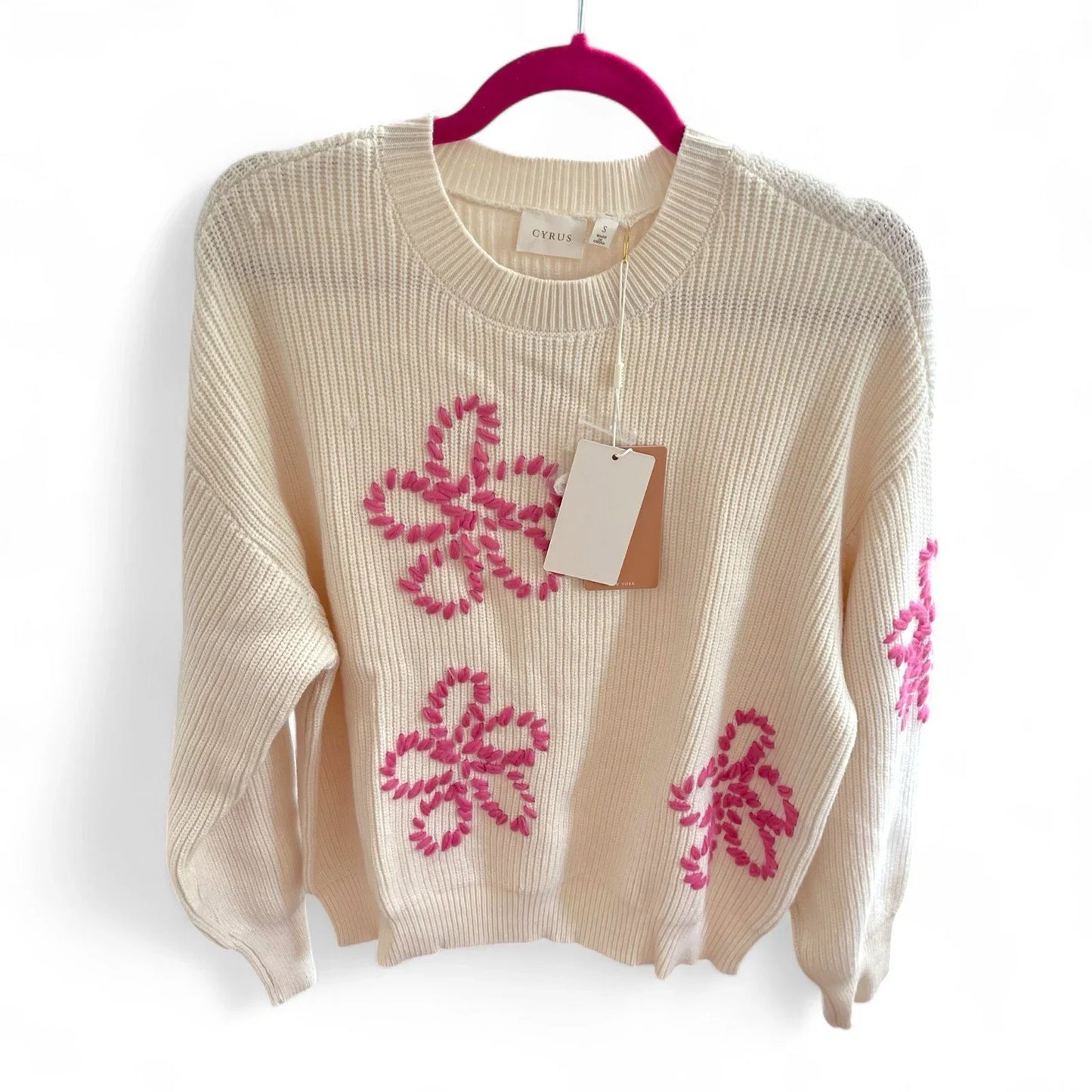 Cyrus Cream Floral Pullover Sweater Embroidered Comfy MRSP $99 NWT - Trendiez U ♥