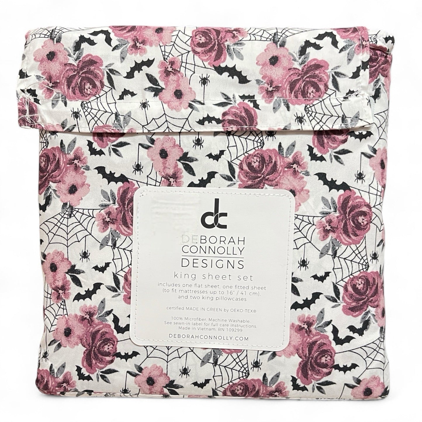 Deborah Connolly Design KING Sheet Set Purple Floral Spider Bat Halloween Theme - Trendiez U ♥
