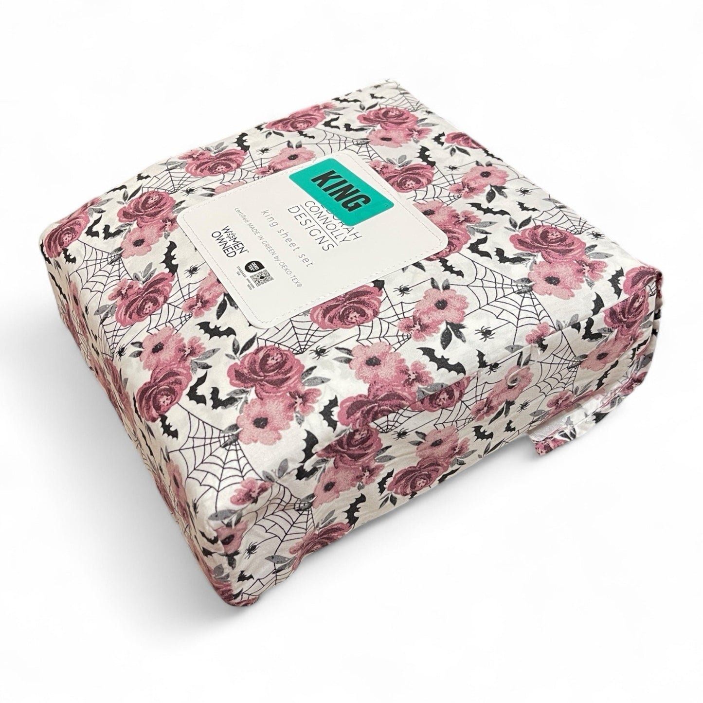 Deborah Connolly Design KING Sheet Set Purple Floral Spider Bat Halloween Theme - Trendiez U ♥