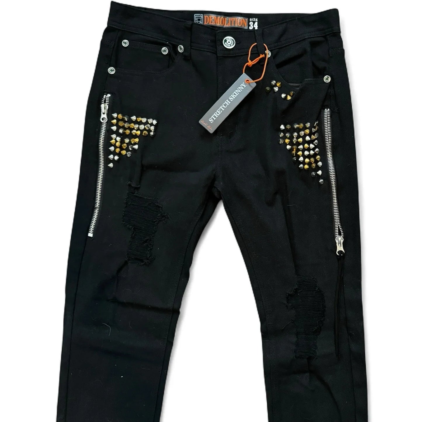 Demolition Men’s Jeans – Black Moto Studden Slim 34x32 - Trendiez U ♥