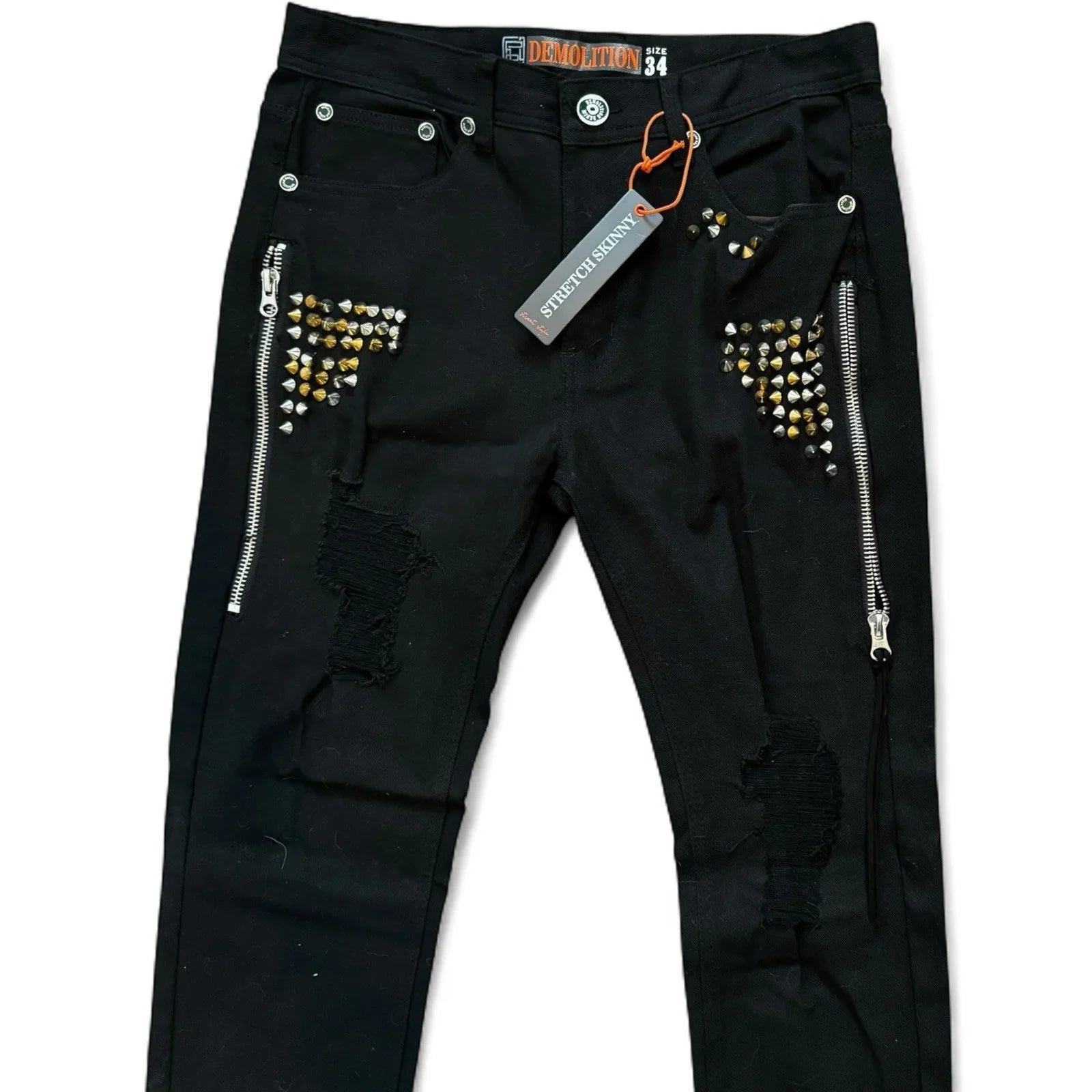Demolition Men’s Jeans – Black Moto Studden Slim 34x32 - Trendiez U ♥