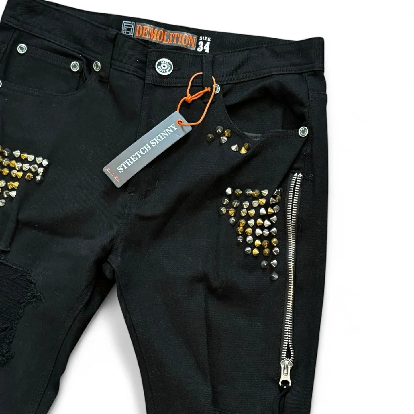 Demolition Men’s Jeans – Black Moto Studden Slim 34x32 - Trendiez U ♥