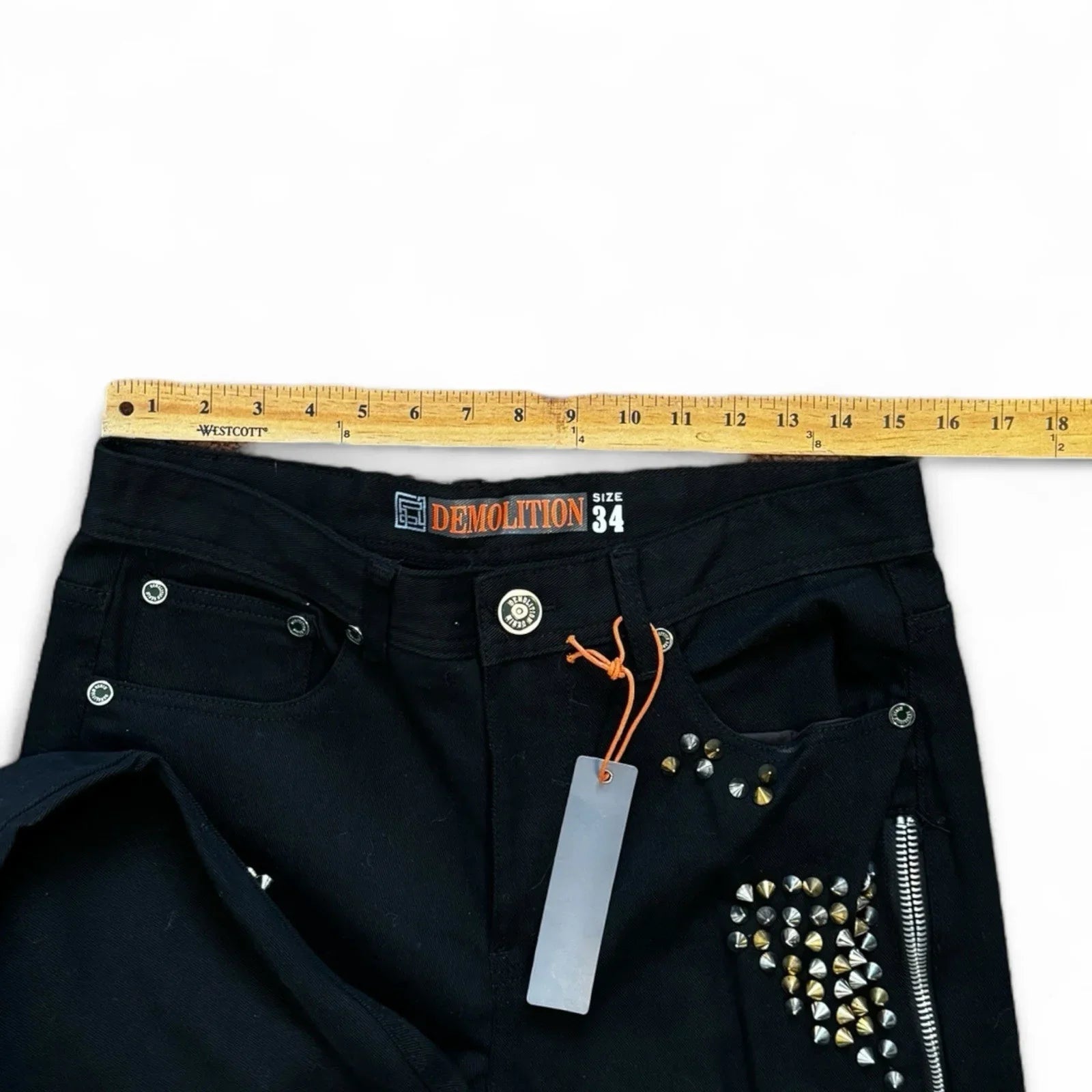 Demolition Men’s Jeans – Black Moto Studden Slim 34x32 - Trendiez U ♥