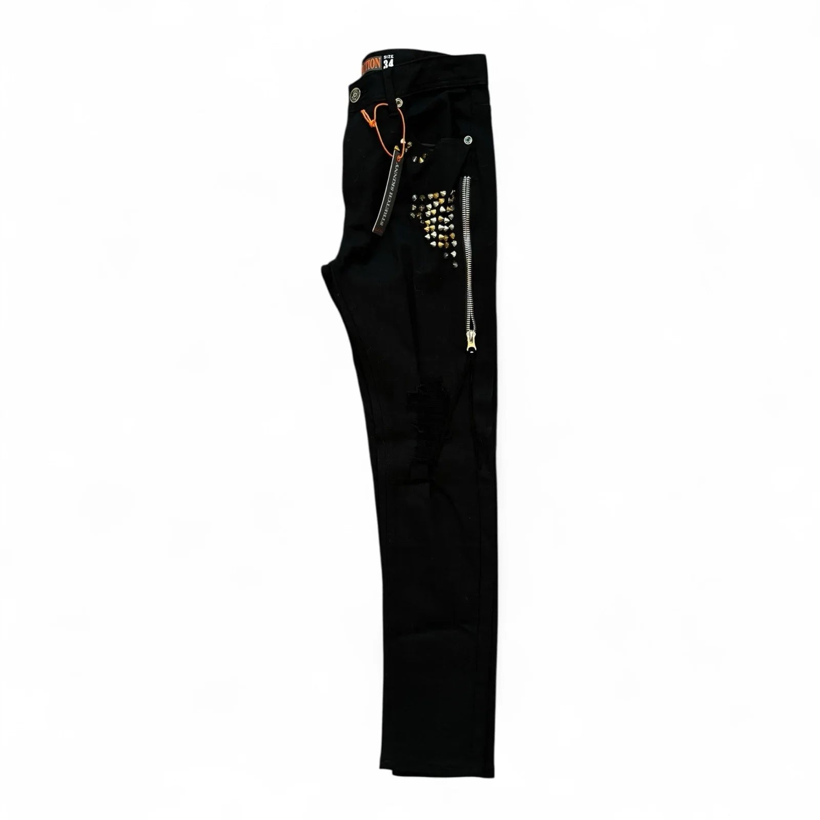 Demolition Men’s Jeans – Black Moto Studden Slim 34x32 - Trendiez U ♥