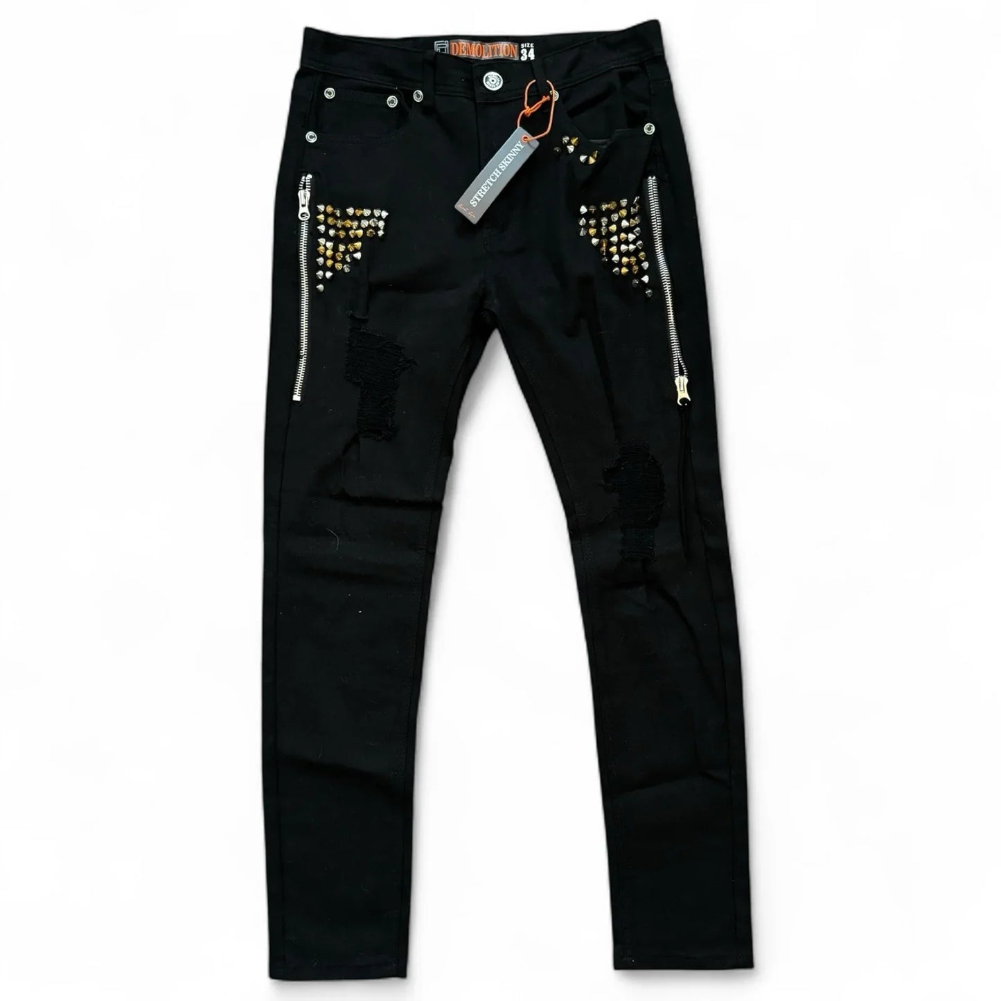 Demolition Men’s Jeans – Black Moto Studden Slim 34x32 - Trendiez U ♥