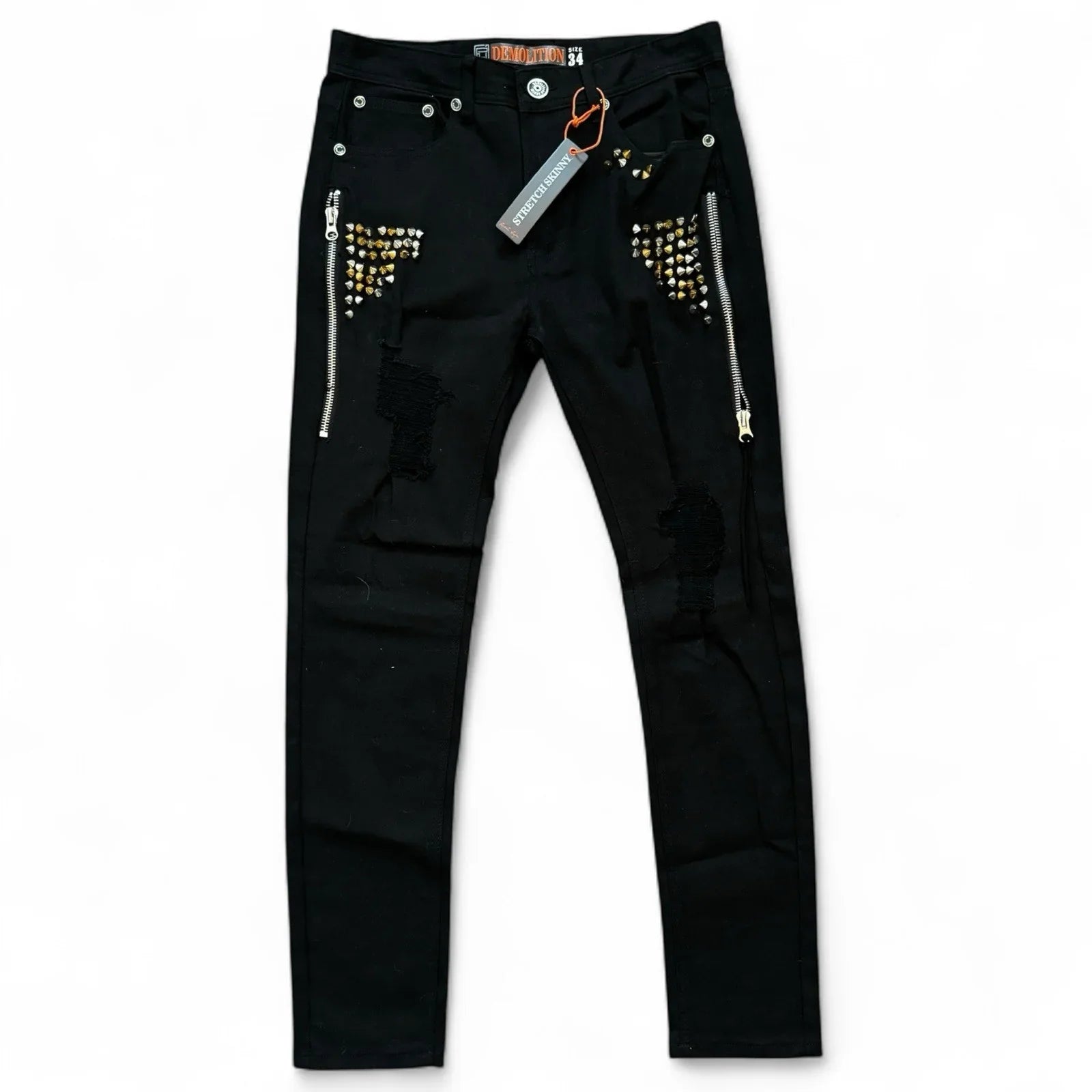 Demolition Men’s Jeans – Black Moto Studden Slim 34x32 - Trendiez U ♥
