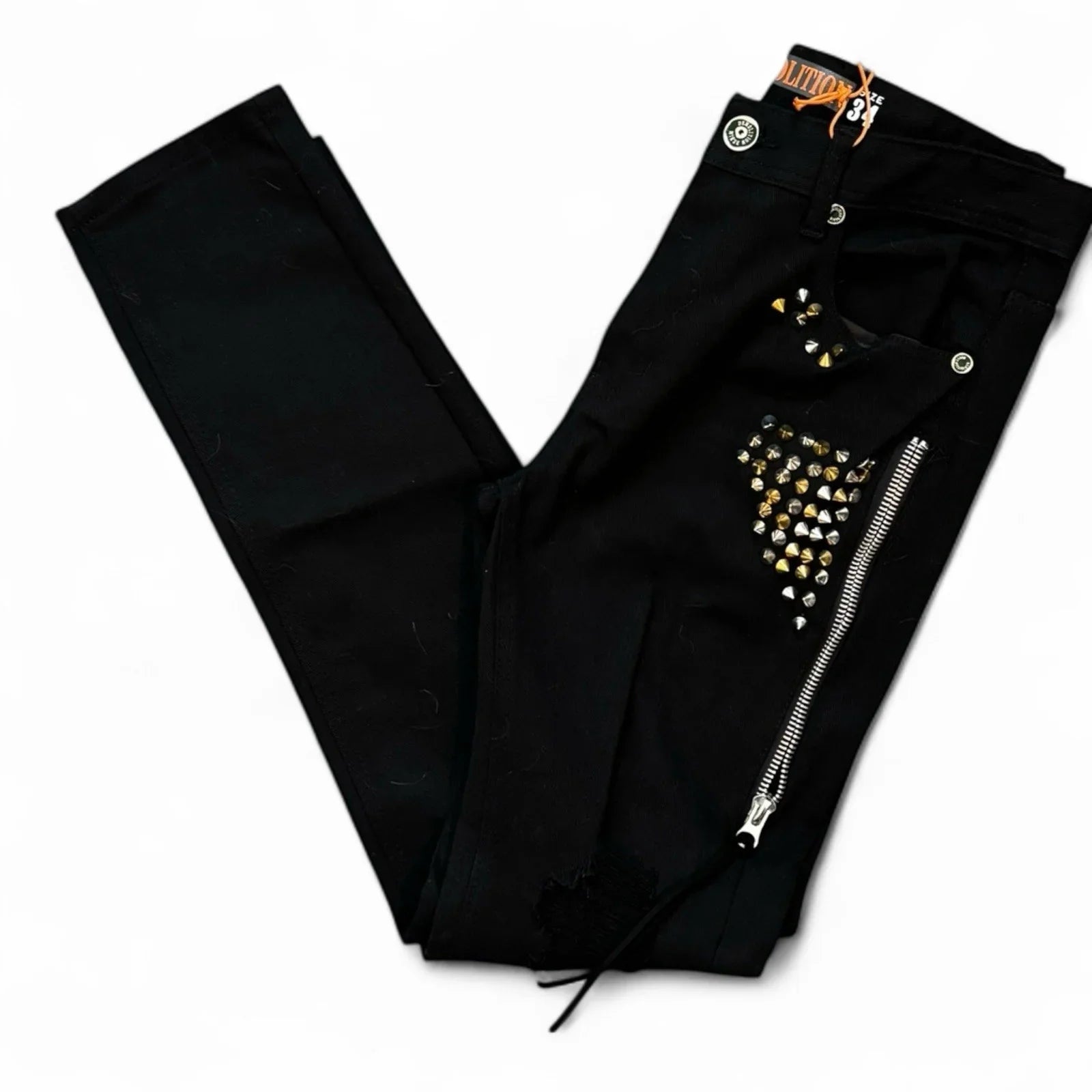 Demolition Men’s Jeans – Black Moto Studden Slim 34x32 - Trendiez U ♥