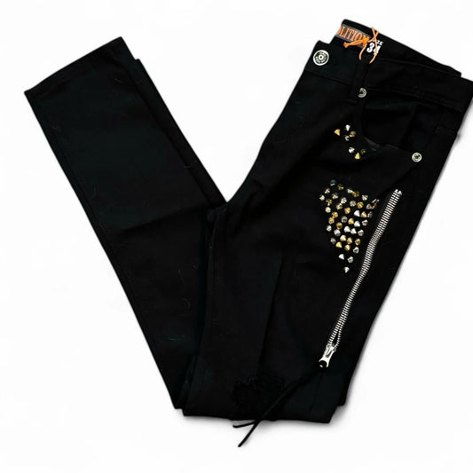 Demolition Men’s Jeans – Black Moto Studden Slim 34x32 - Trendiez U ♥