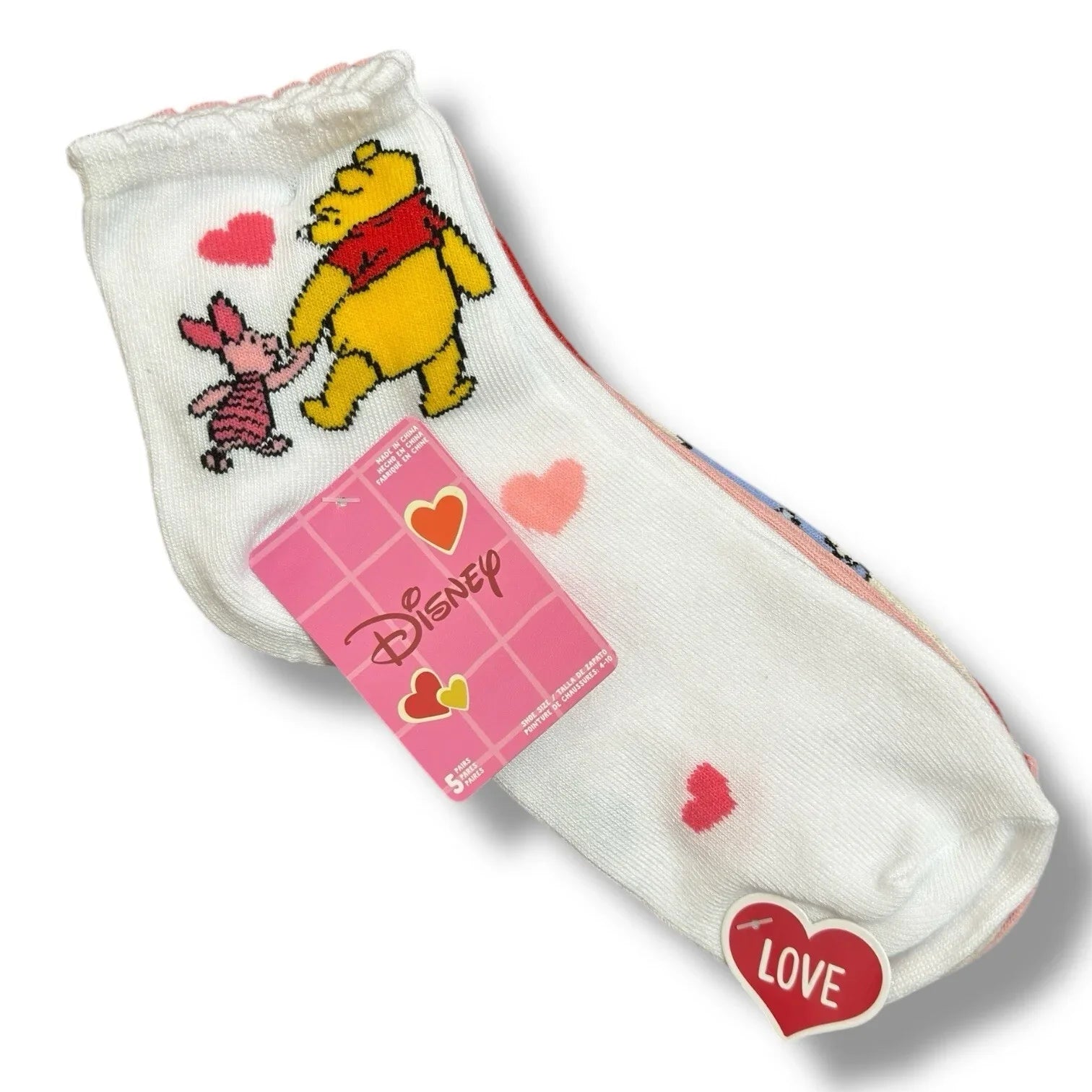Disney Winnie the Pooh Women’s Ankle Socks – 5-Pack Hearts, Size 4-10 - Trendiez U ♥