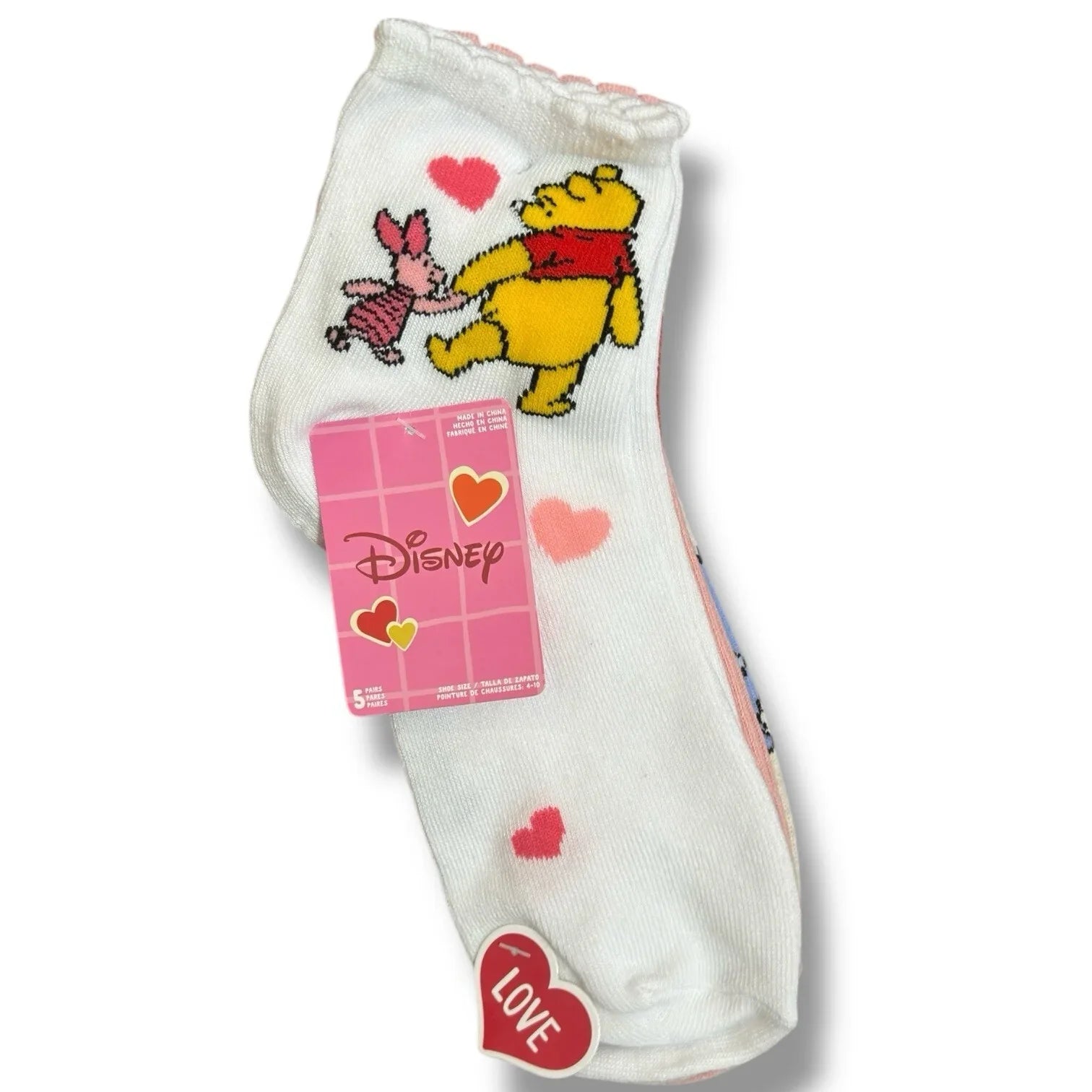 Disney Winnie the Pooh Women’s Ankle Socks – 5-Pack Hearts, Size 4-10 - Trendiez U ♥