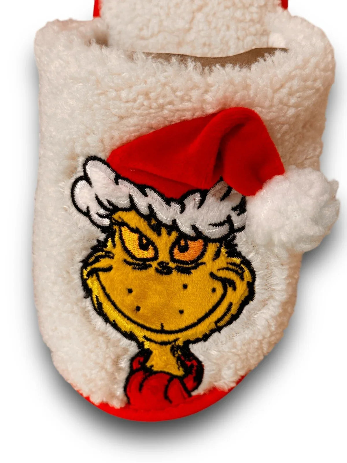 Dr Seuss Grinch White Red Christmas Santa Hat Slippers Kids XL 4/5 - Trendiez U ♥