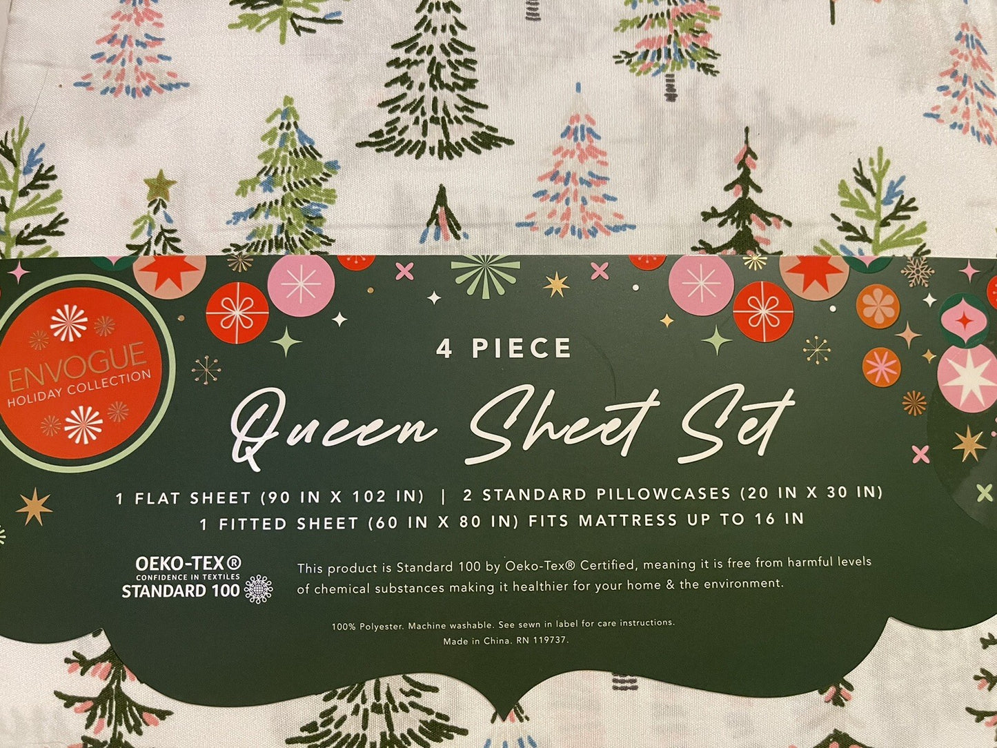 Envogue Holiday Collection Queen Sheet Set – Christmas Tree Print 4-Piece - Trendiez U ♥