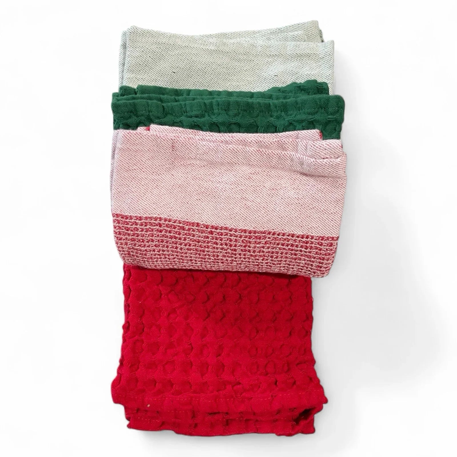 Farmhouse Waffle Weave Christmas Kitchen Towel Set (4, Red/Green) - Trendiez U ♥