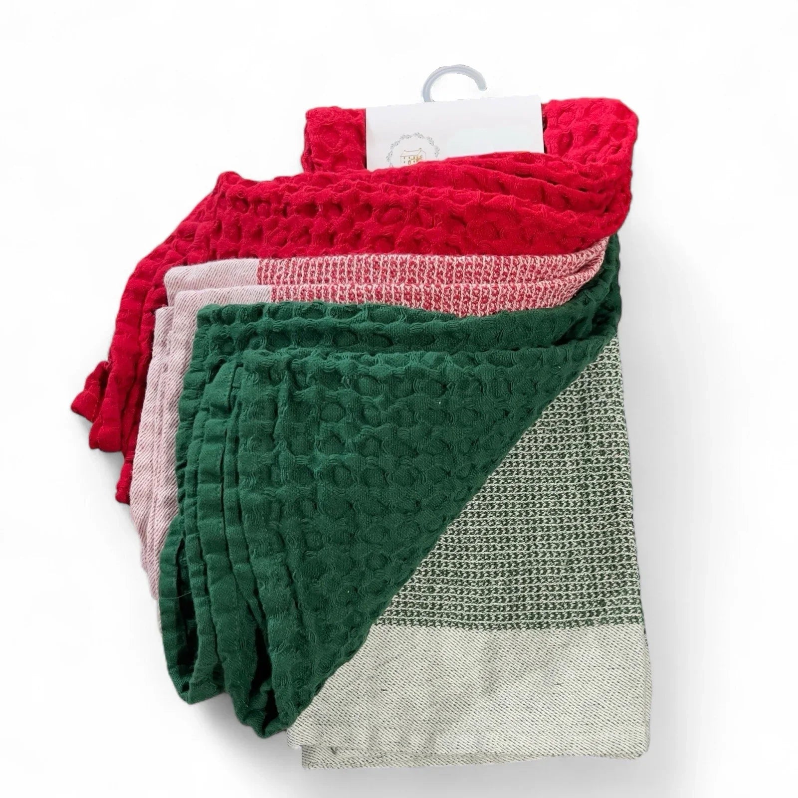 Farmhouse Waffle Weave Christmas Kitchen Towel Set (4, Red/Green) - Trendiez U ♥