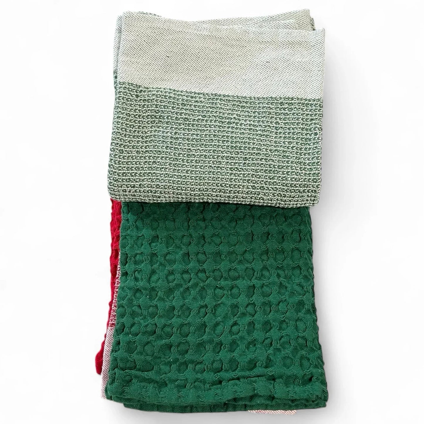Farmhouse Waffle Weave Christmas Kitchen Towel Set (4, Red/Green) - Trendiez U ♥