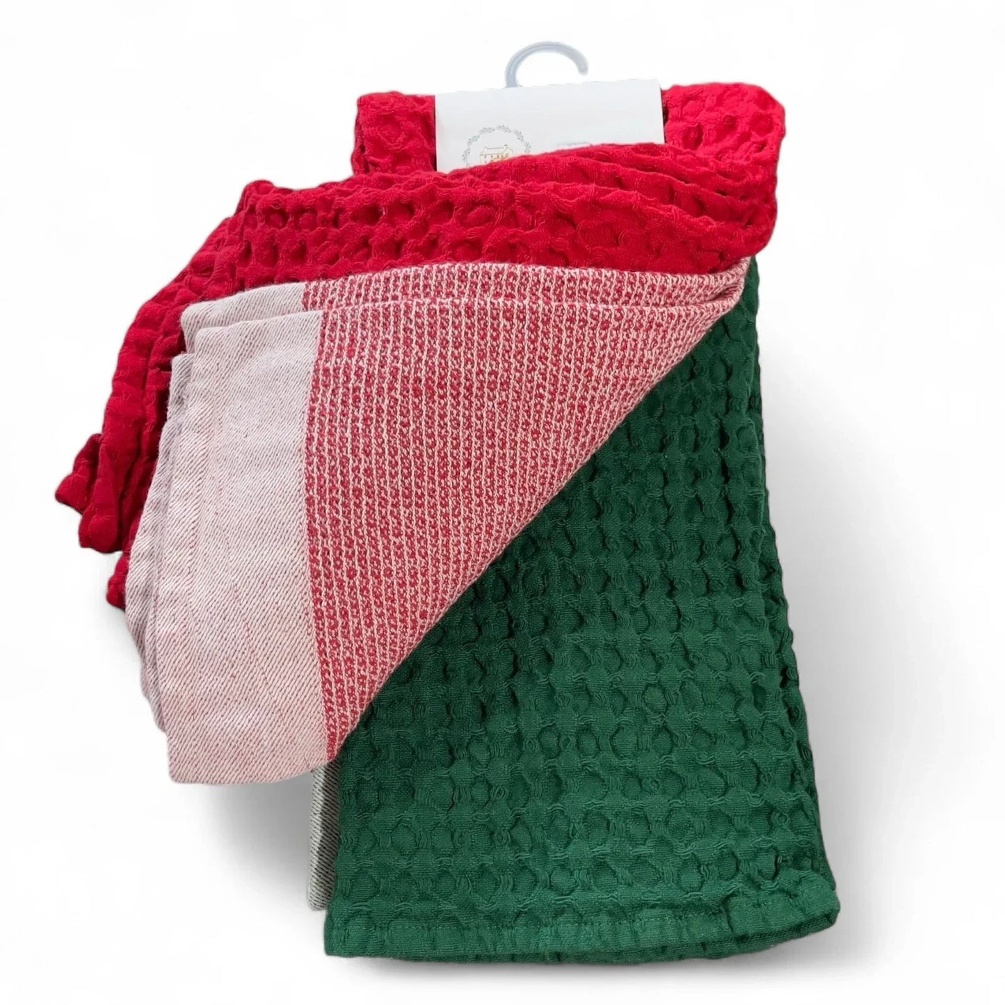 Farmhouse Waffle Weave Christmas Kitchen Towel Set (4, Red/Green) - Trendiez U ♥