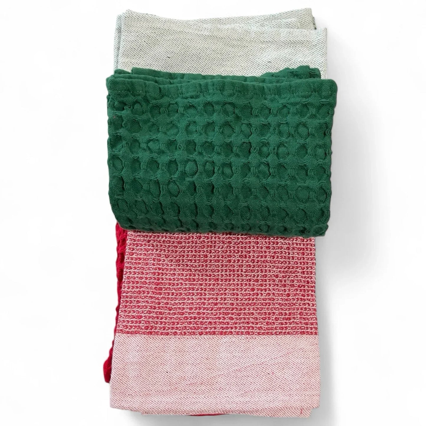 Farmhouse Waffle Weave Christmas Kitchen Towel Set (4, Red/Green) - Trendiez U ♥