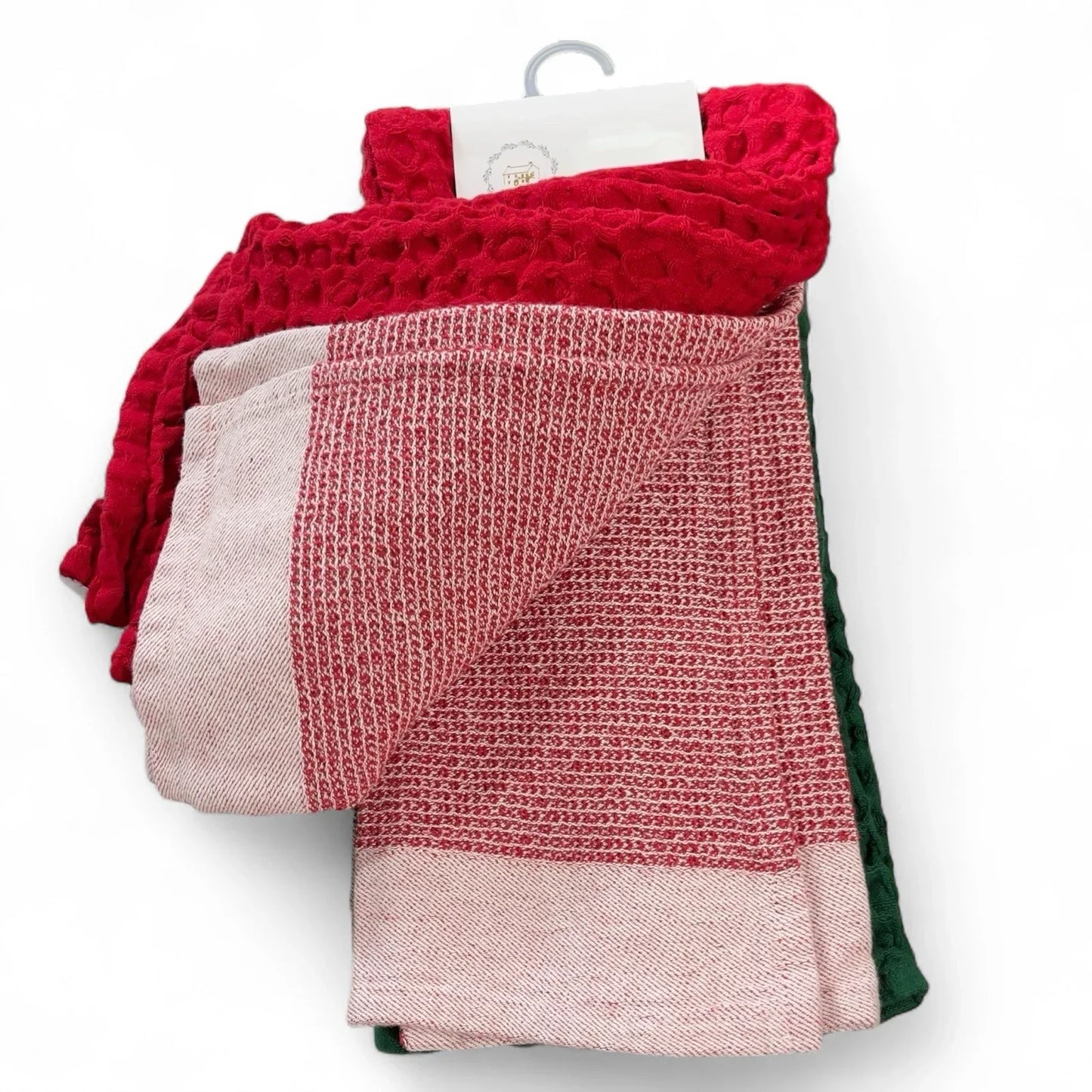 Farmhouse Waffle Weave Christmas Kitchen Towel Set (4, Red/Green) - Trendiez U ♥