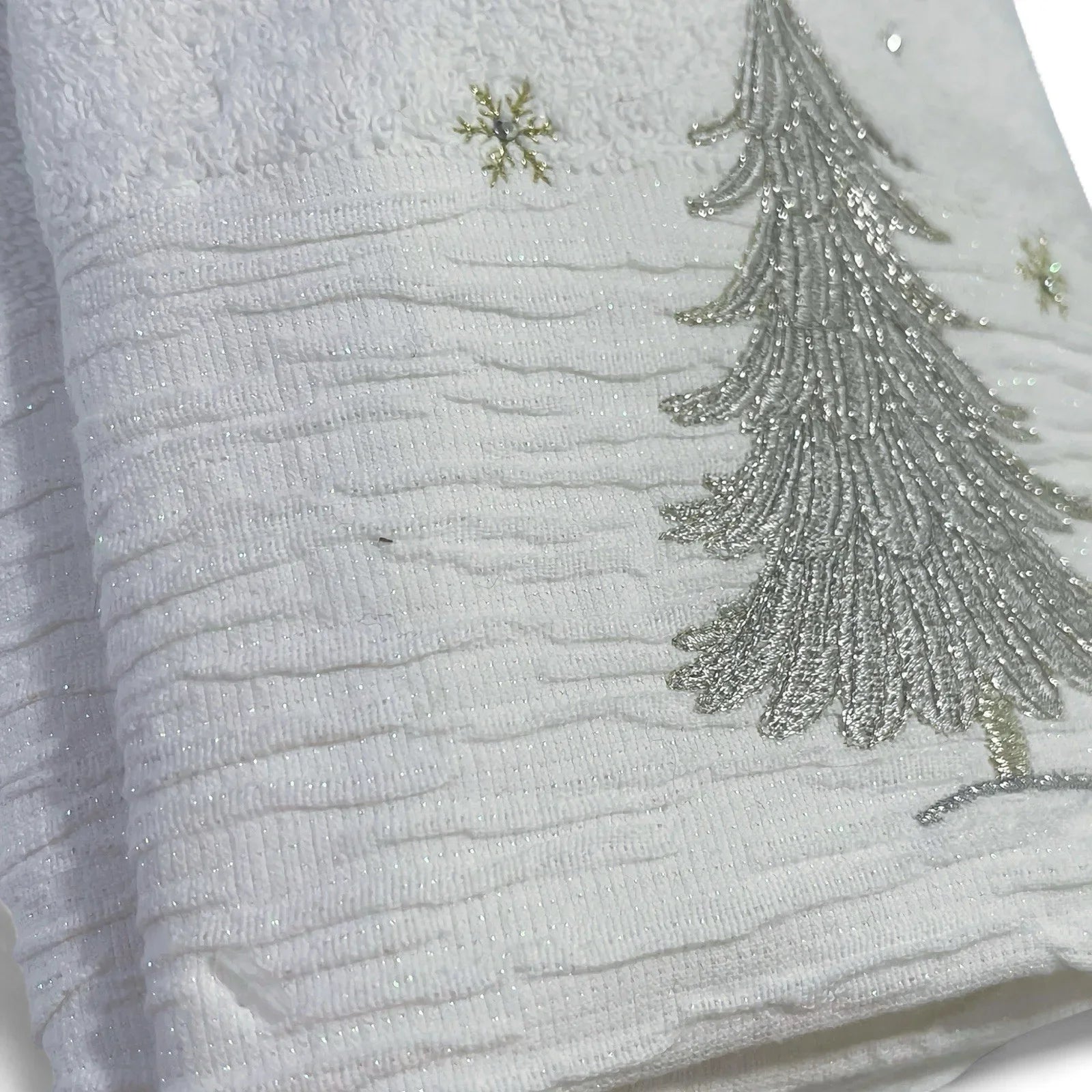 Glitz+Glimmer Christmas Hand Towels Silver/Gold Rhinestones Embroidered Turkish - Trendiez U ♥