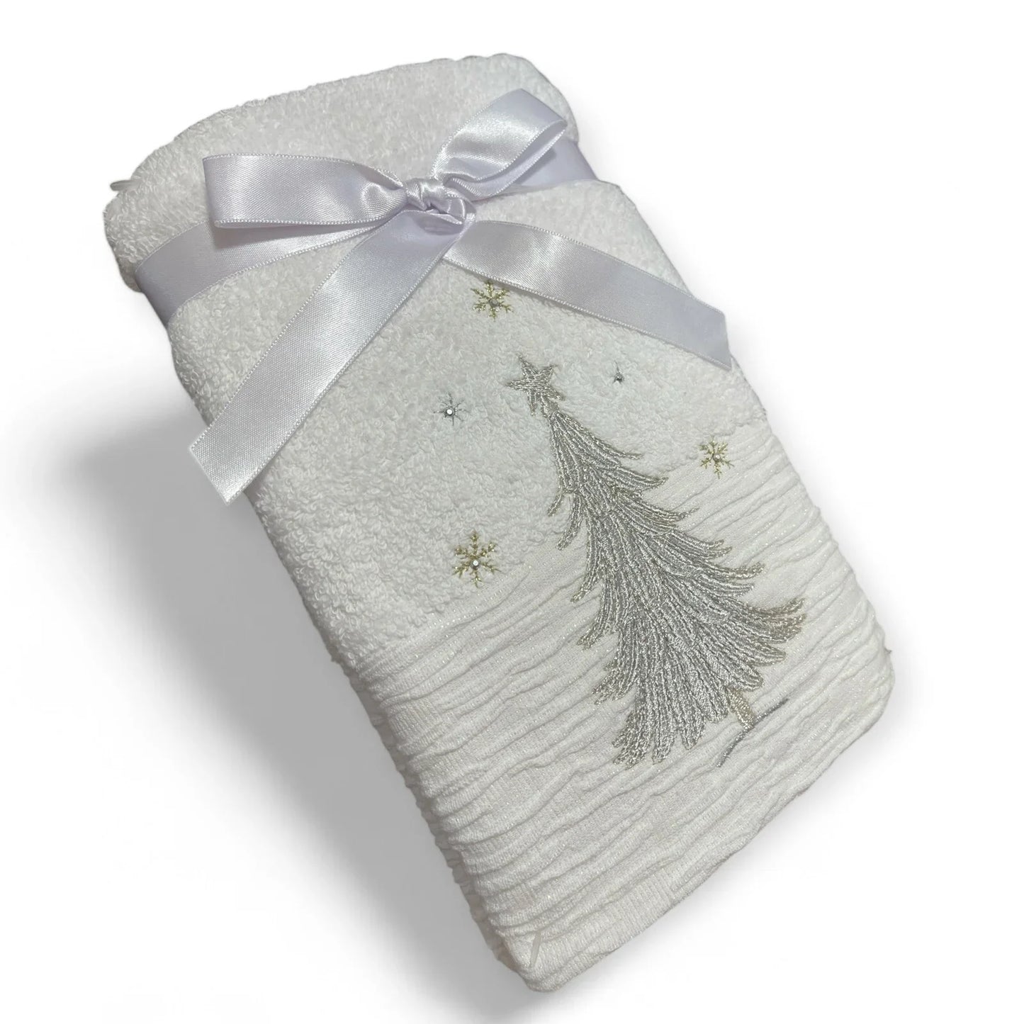 Glitz+Glimmer Christmas Hand Towels Silver/Gold Rhinestones Embroidered Turkish - Trendiez U ♥